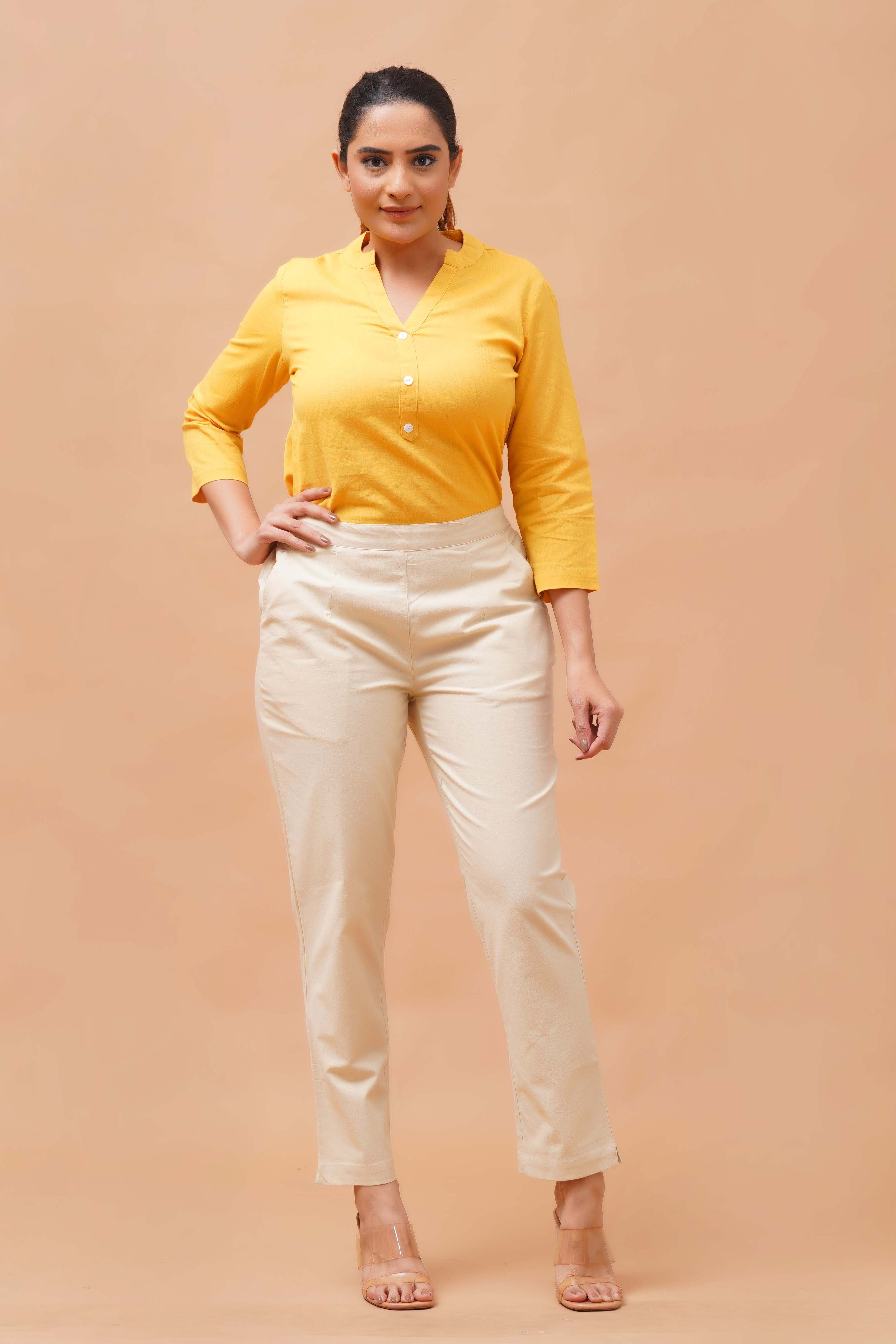 Harrozz Cotton Pants Beige