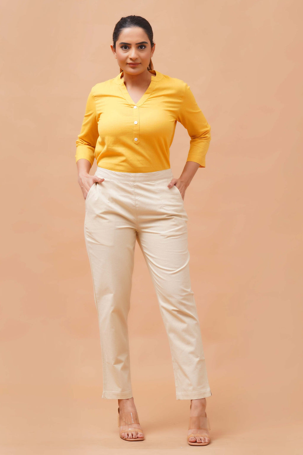 Harrozz Cotton Pants Beige