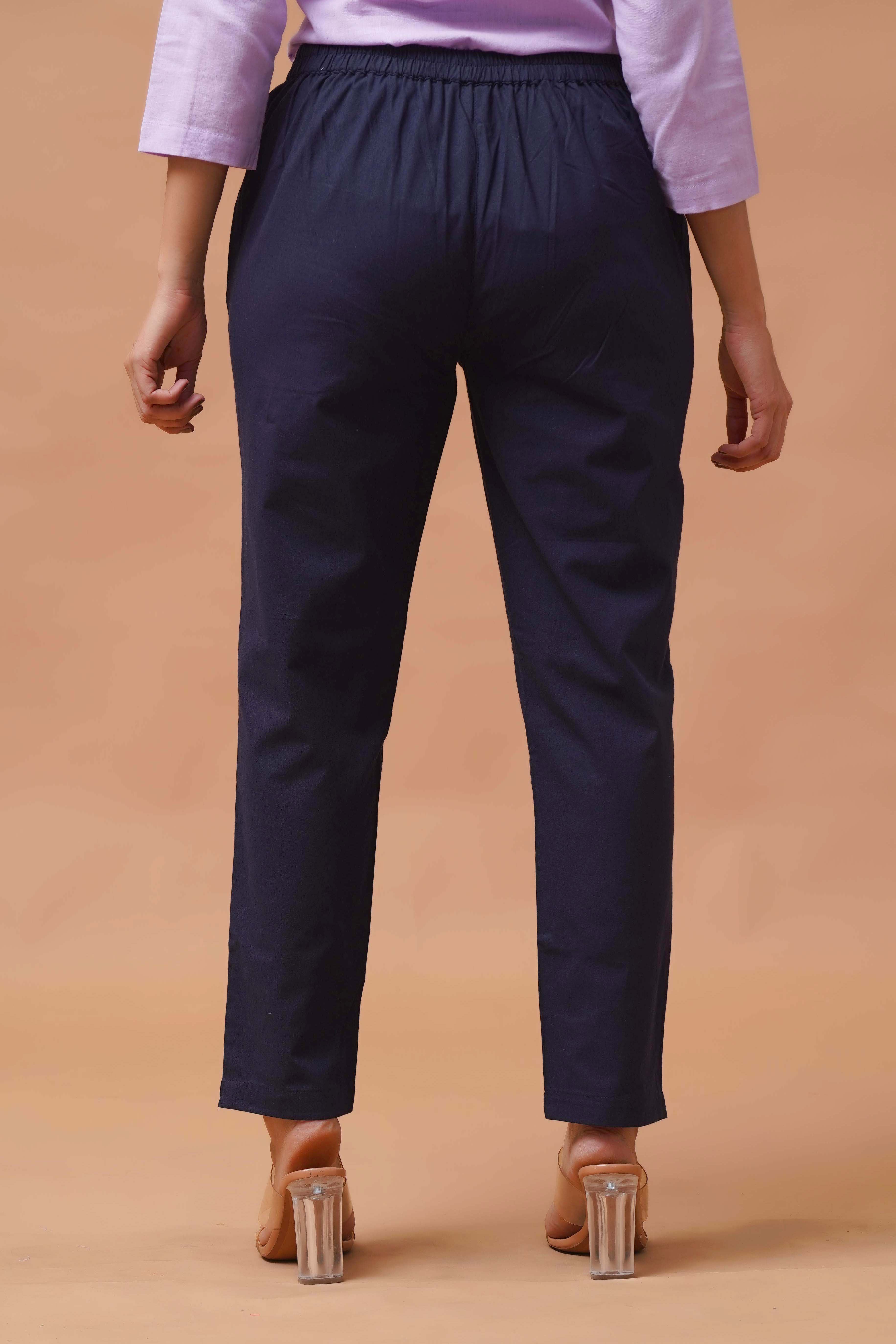 Harrozz Cotton Pants Navy Blue