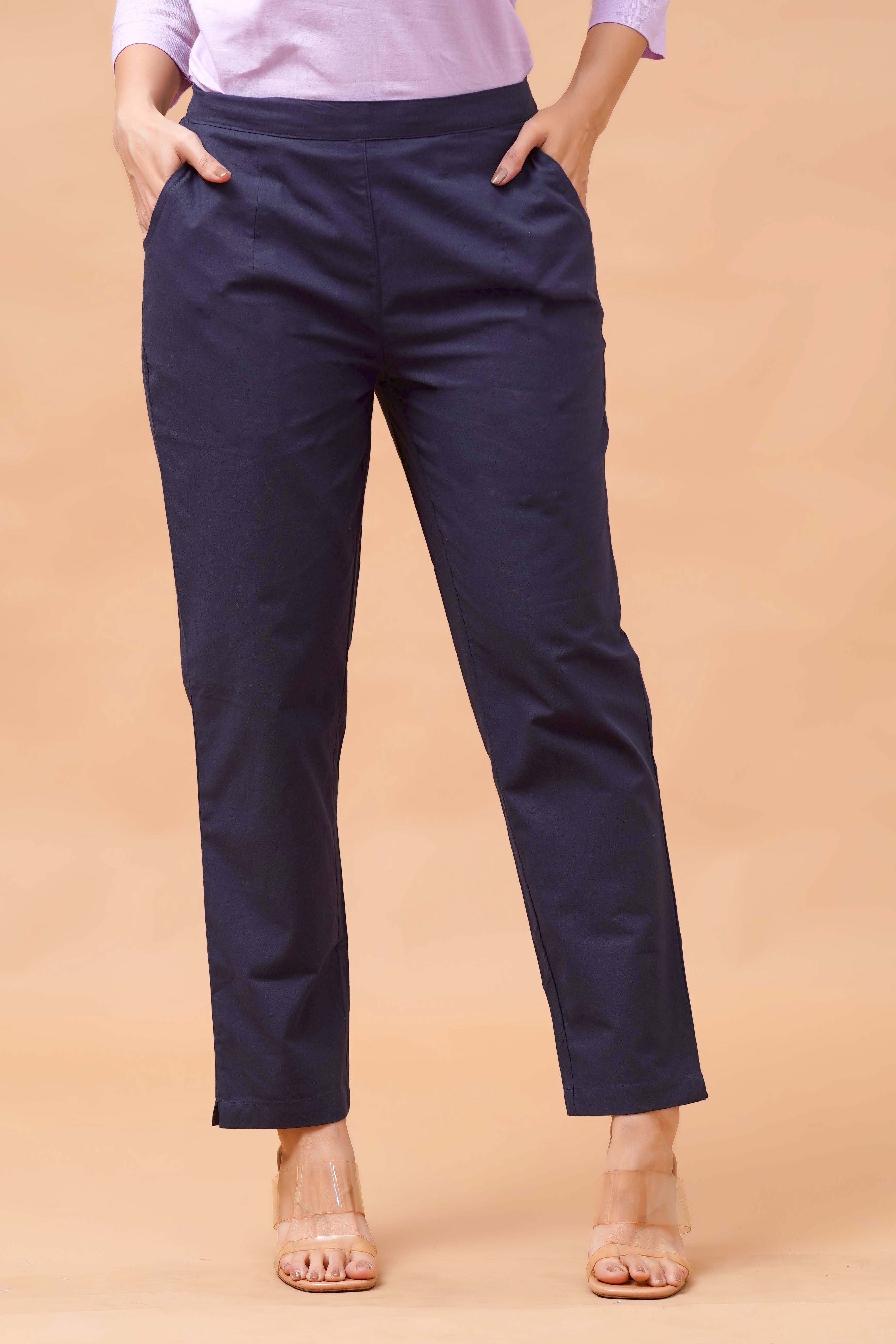 Harrozz Cotton Pants Navy Blue