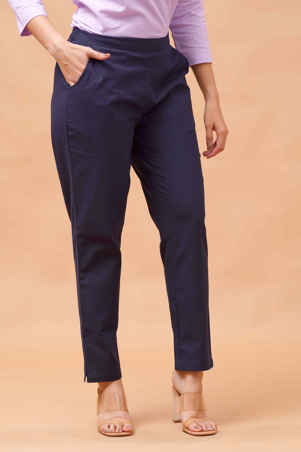 Harrozz Cotton Pants Navy Blue