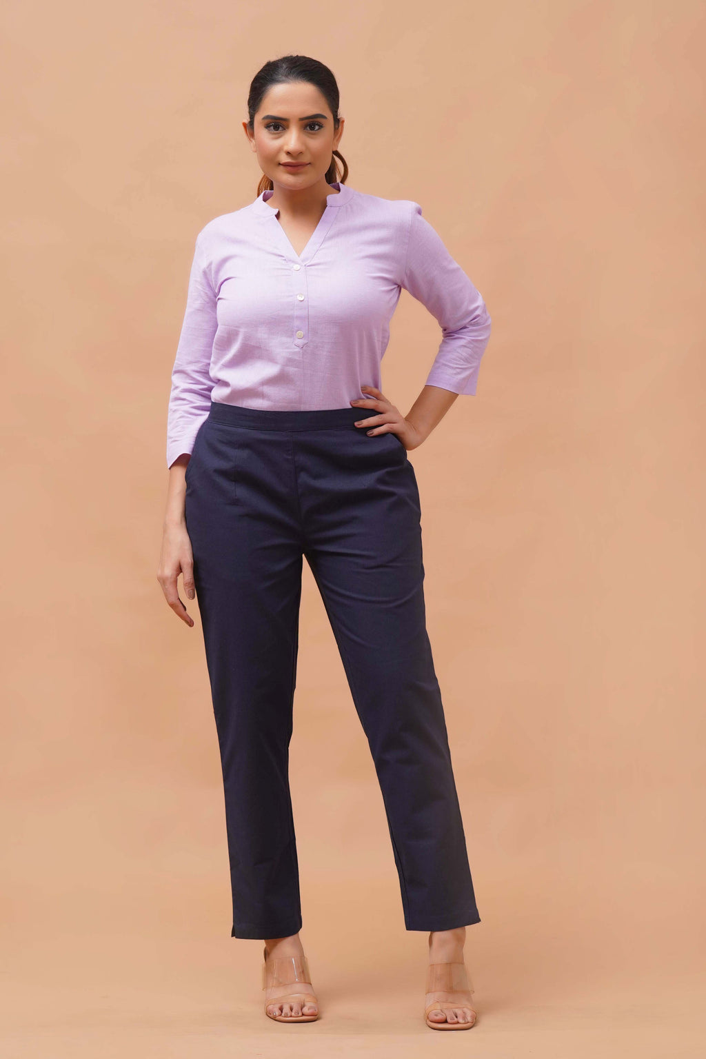 Harrozz Cotton Pants Navy Blue