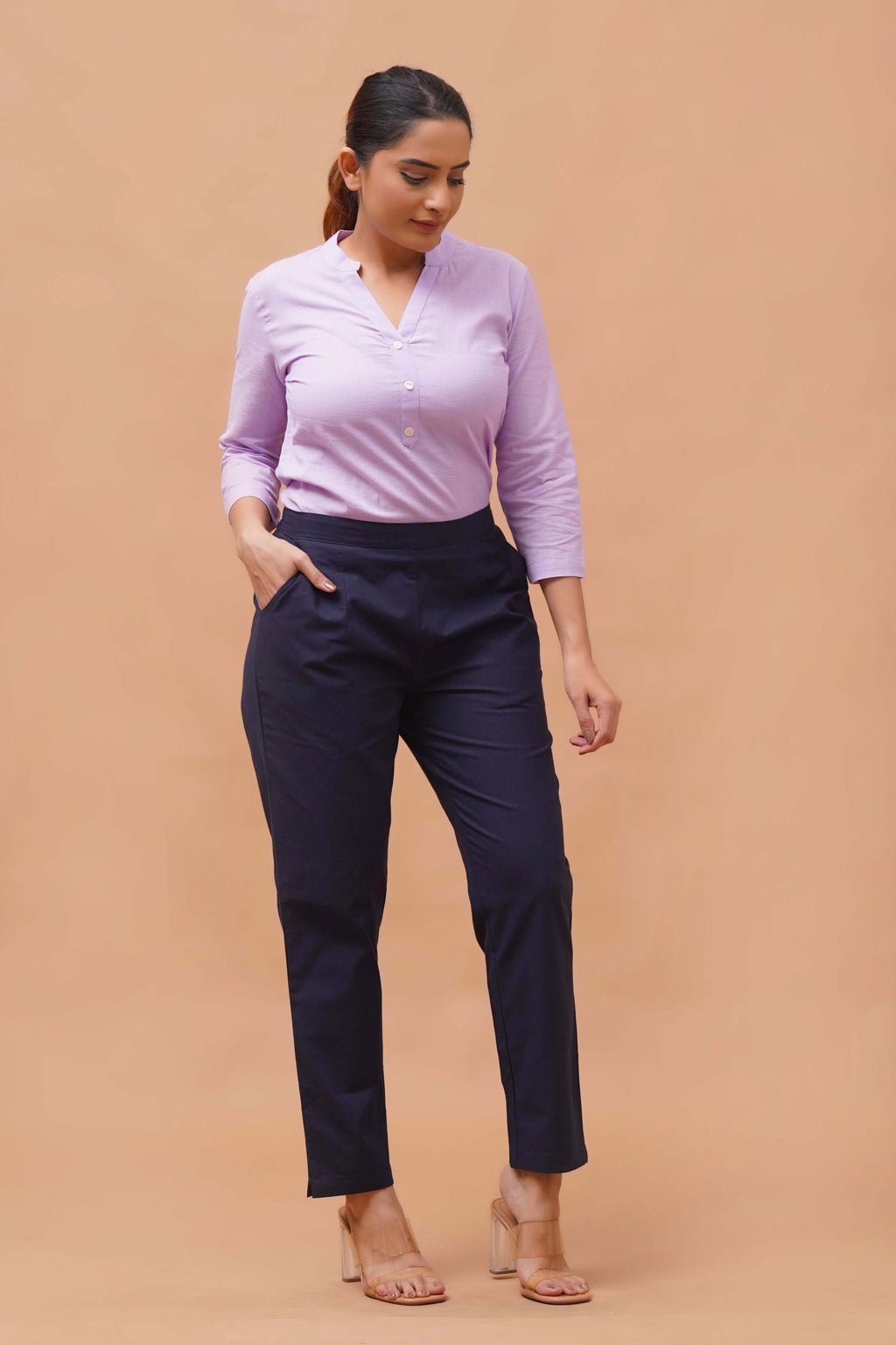Harrozz Cotton Pants Navy Blue