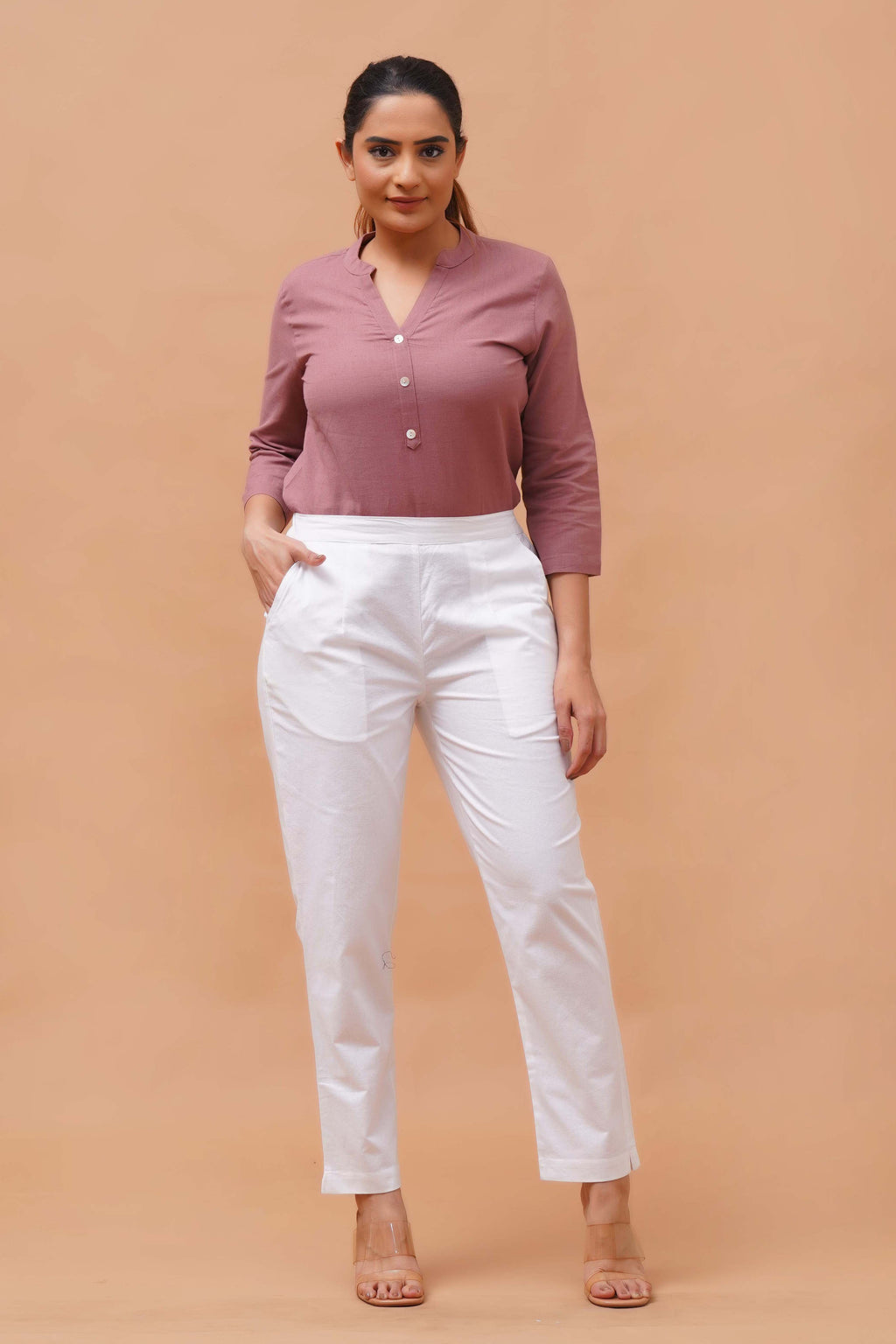 Harrozz Cotton Pants White