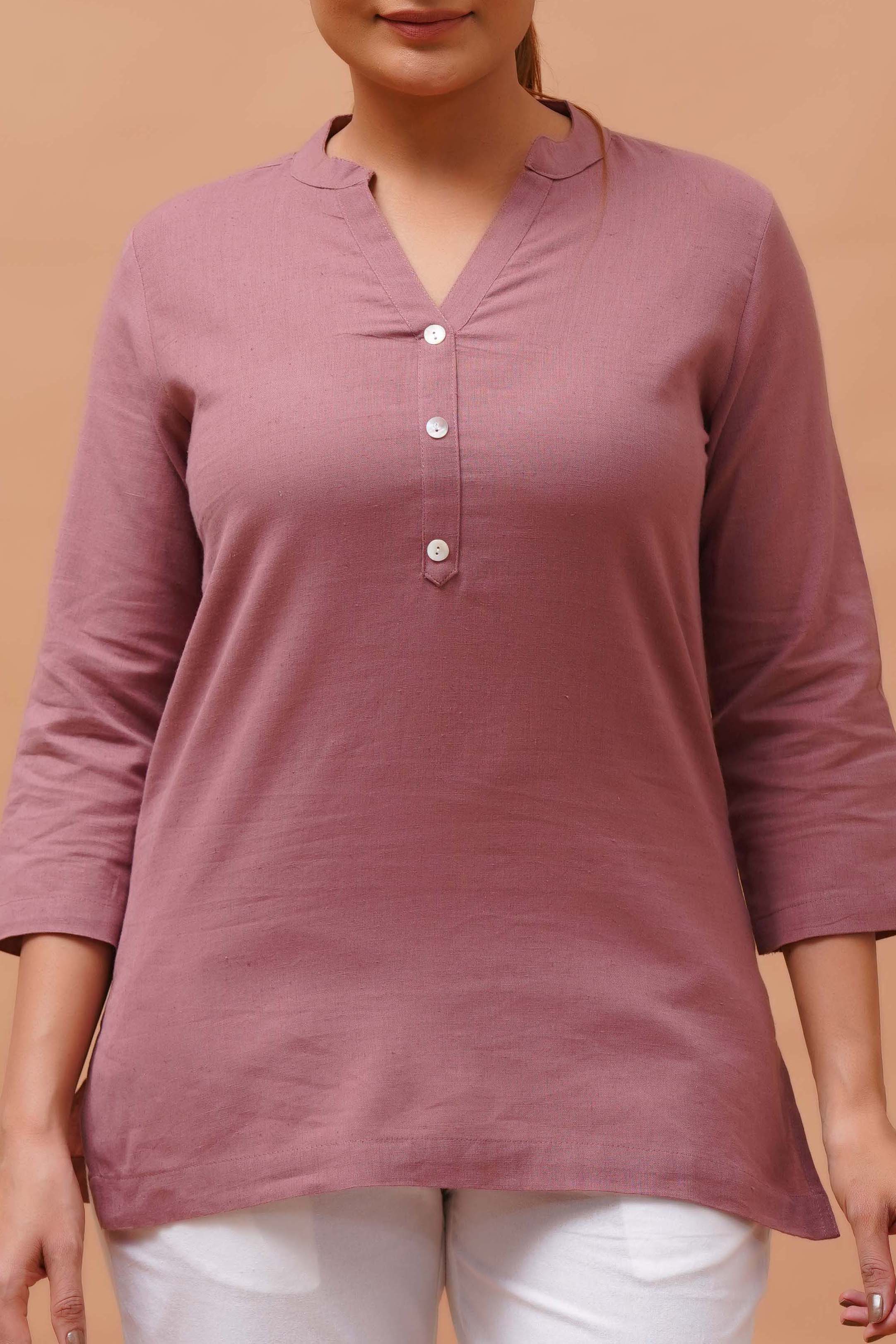 Harrozz Cotton Short Kurta Rose Taupe