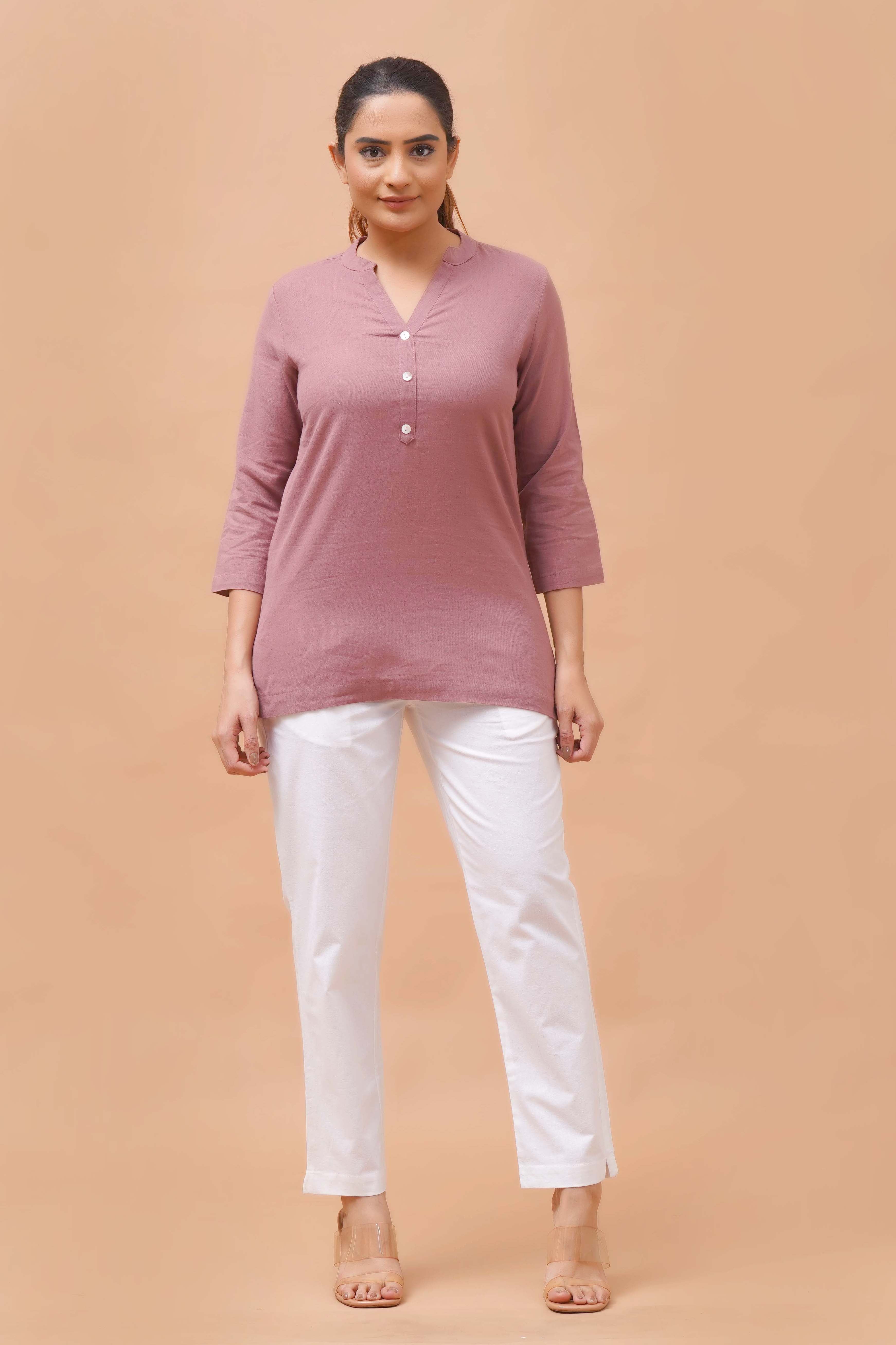 Harrozz Cotton Short Kurta Rose Taupe