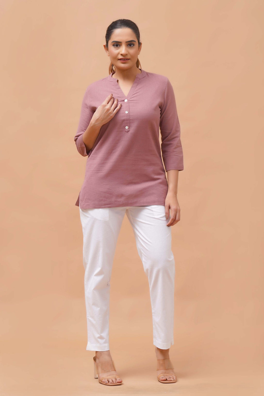 Harrozz Cotton Short Kurta Rose Taupe