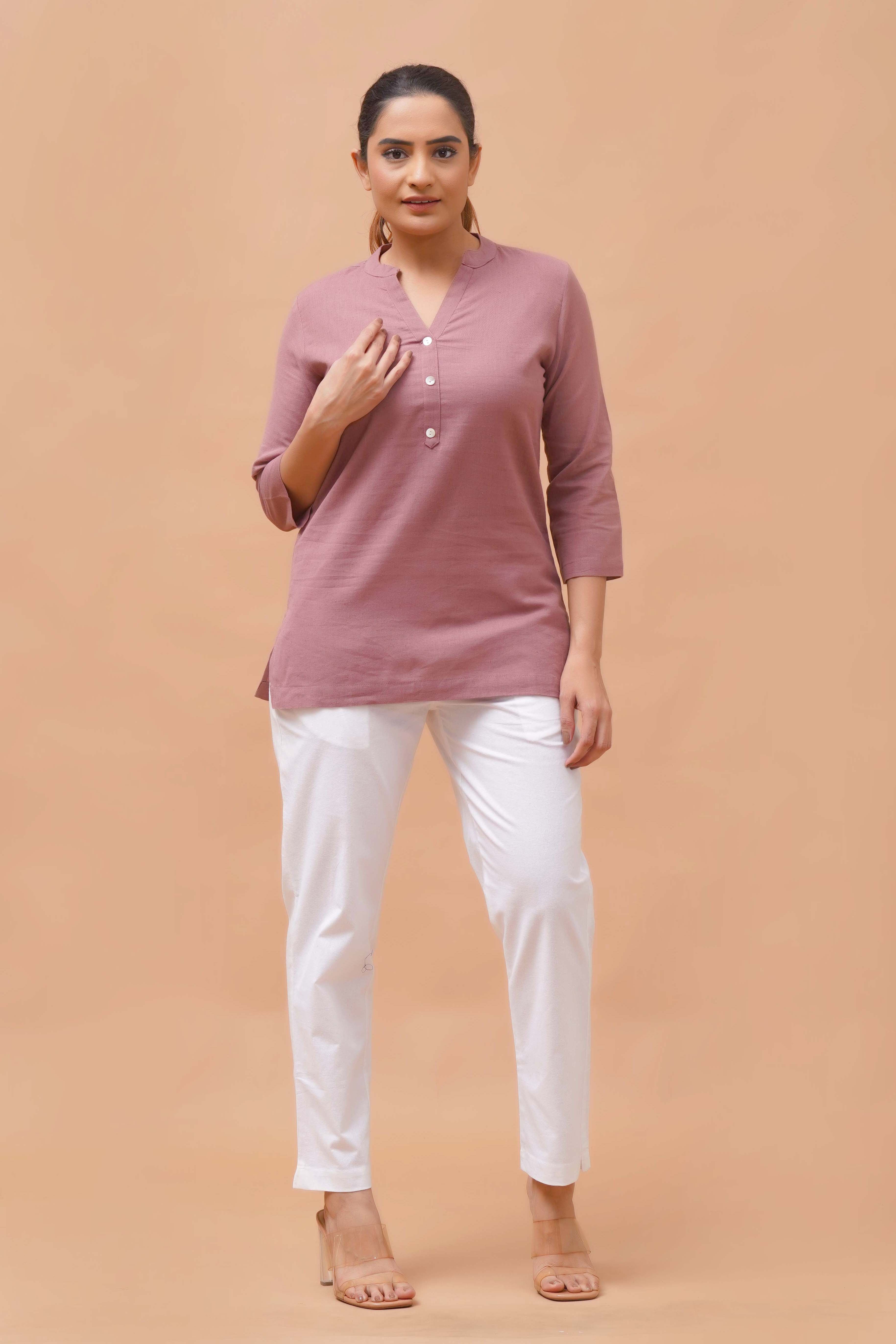 Harrozz Cotton Short Kurta Rose Taupe