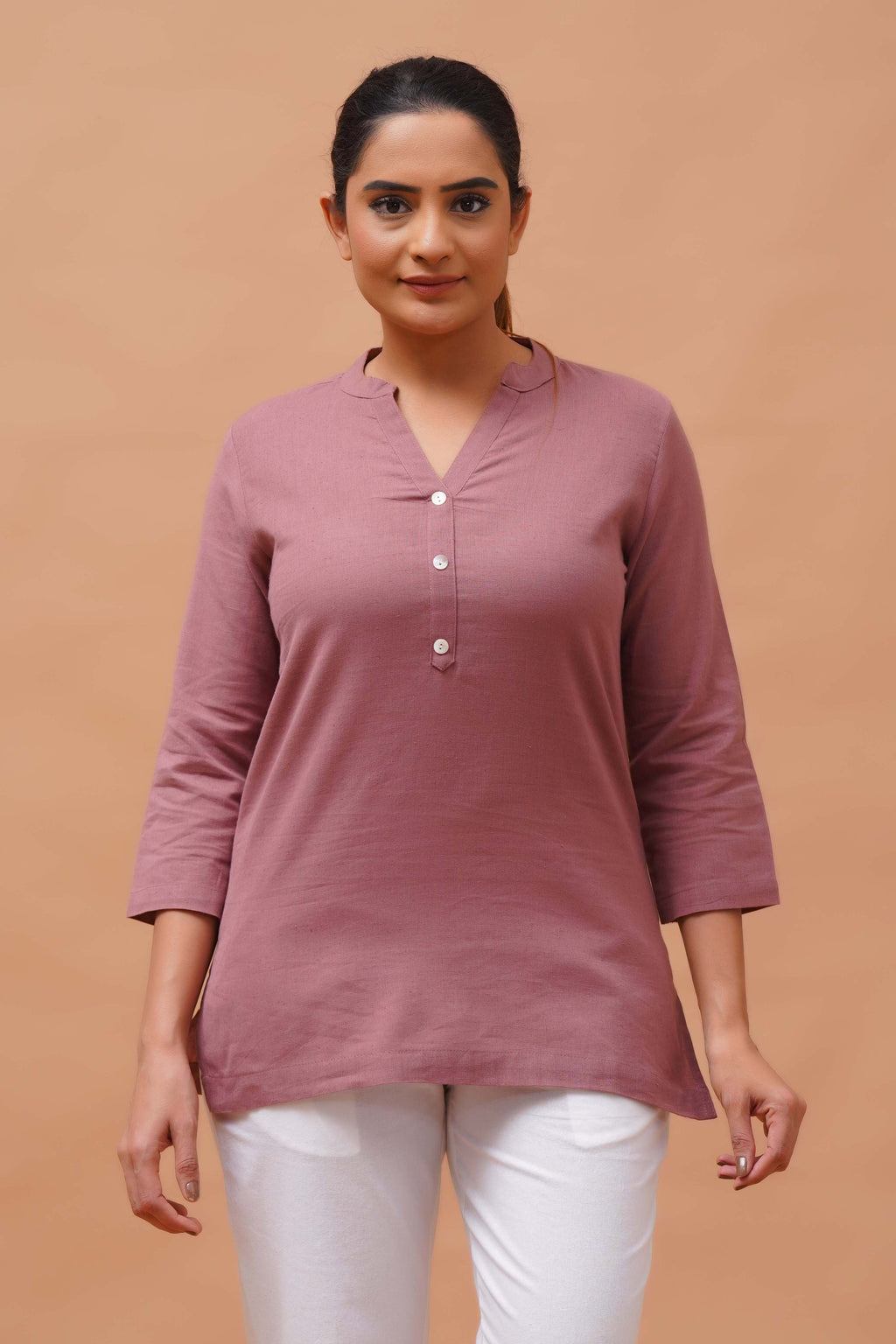 Harrozz Cotton Short Kurta Rose Taupe