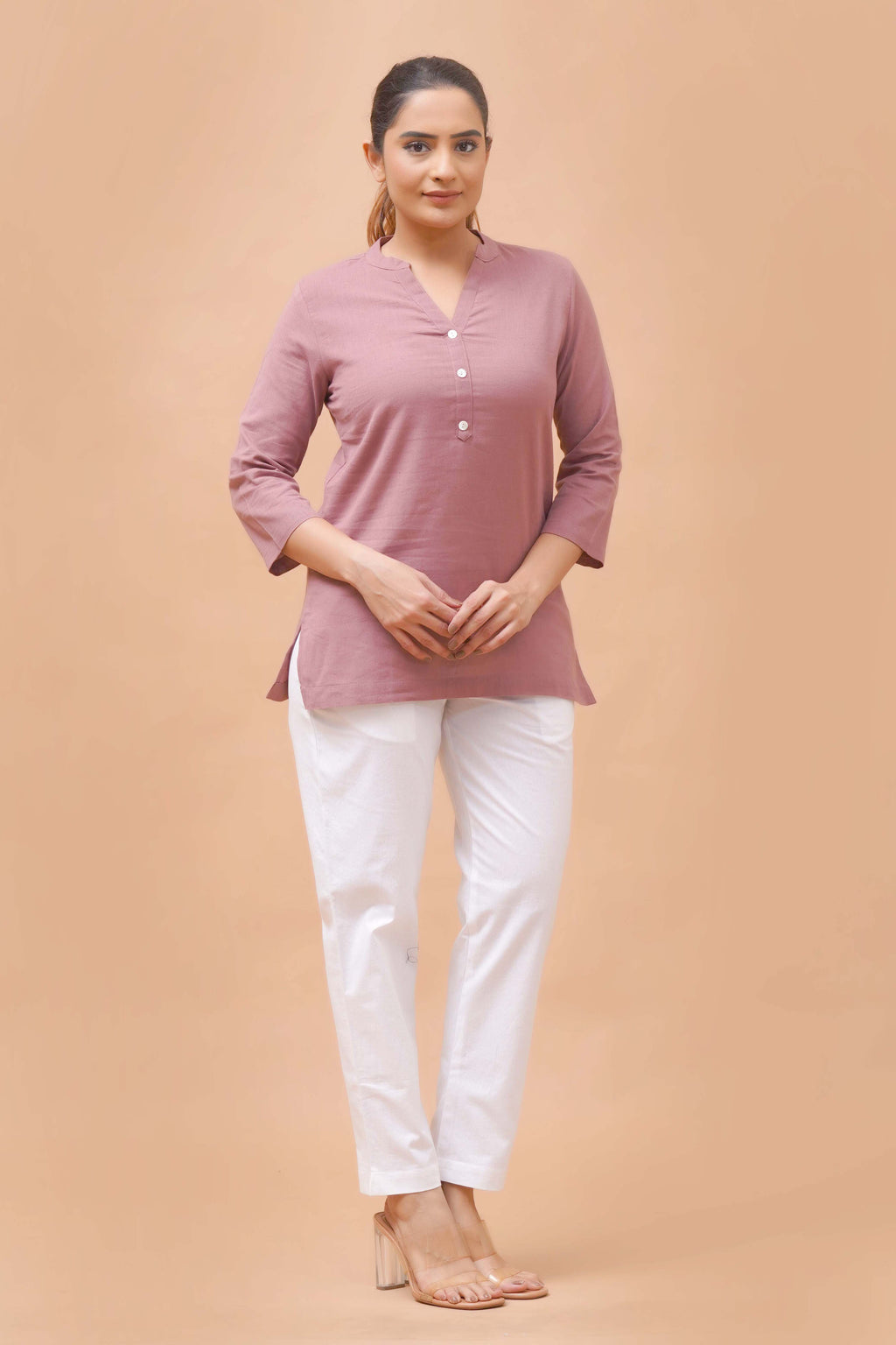 Harrozz Cotton Short Kurta Rose Taupe