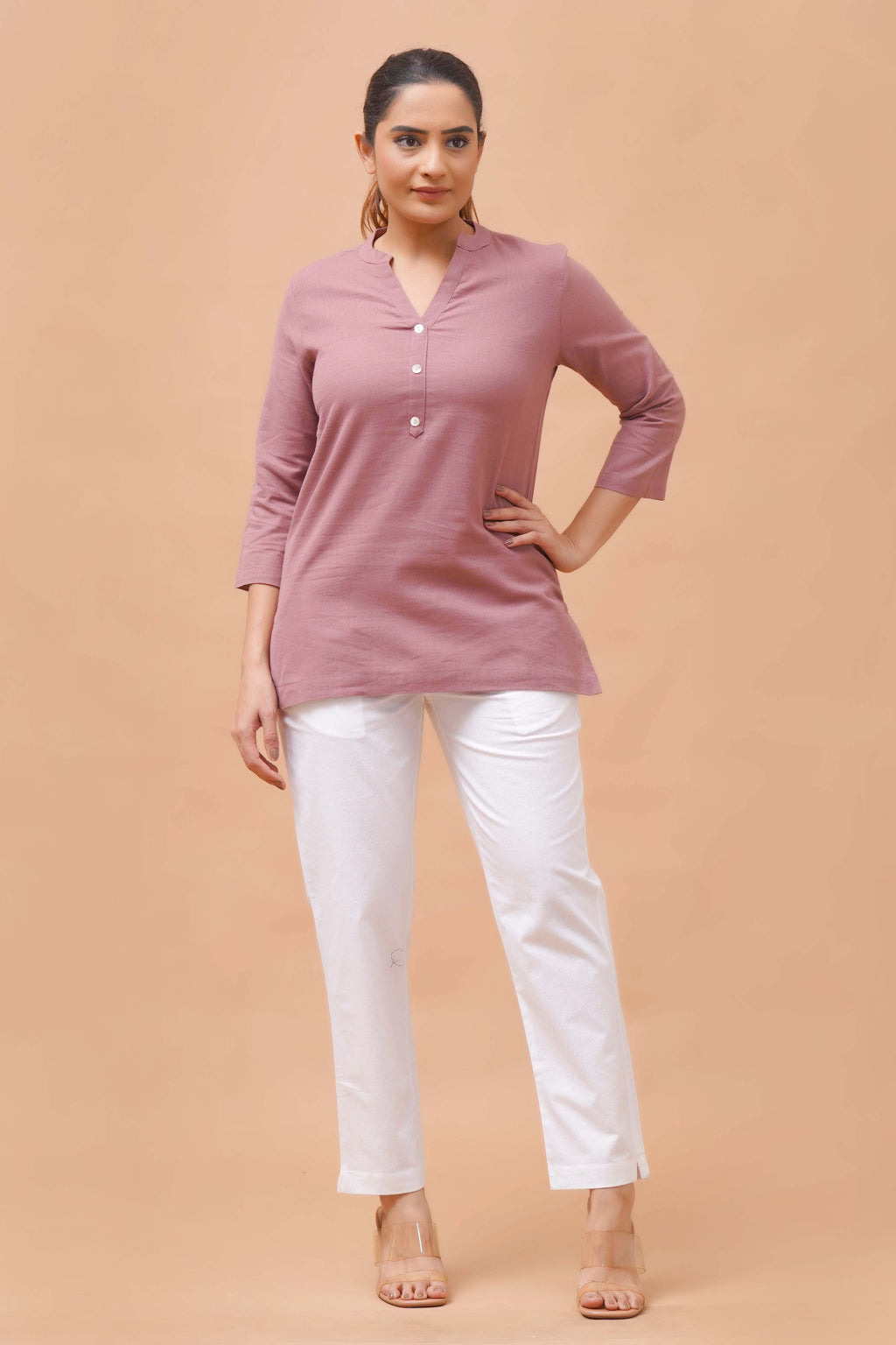 Harrozz Cotton Short Kurta Rose Taupe