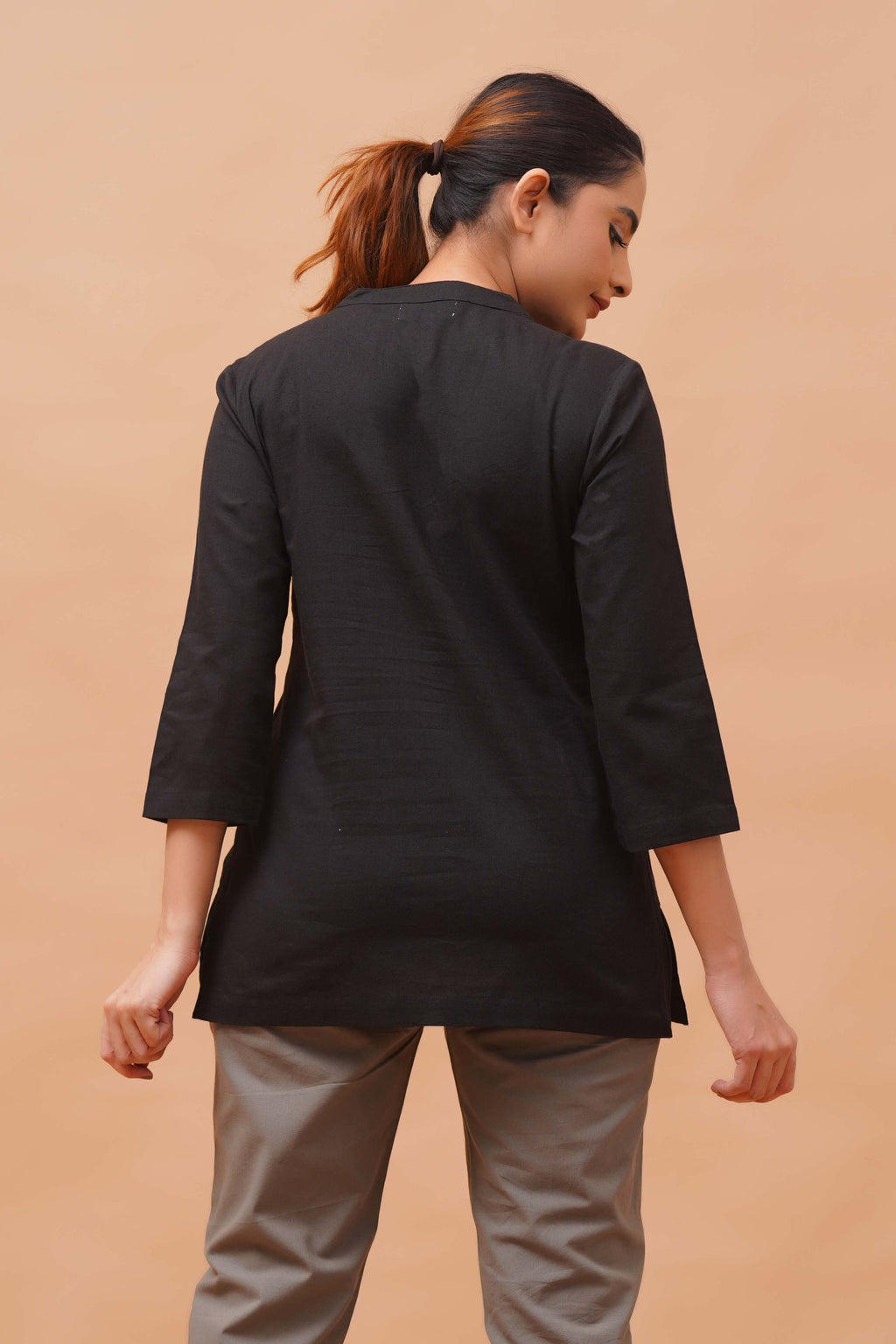 Harrozz Cotton Short Kurta Black