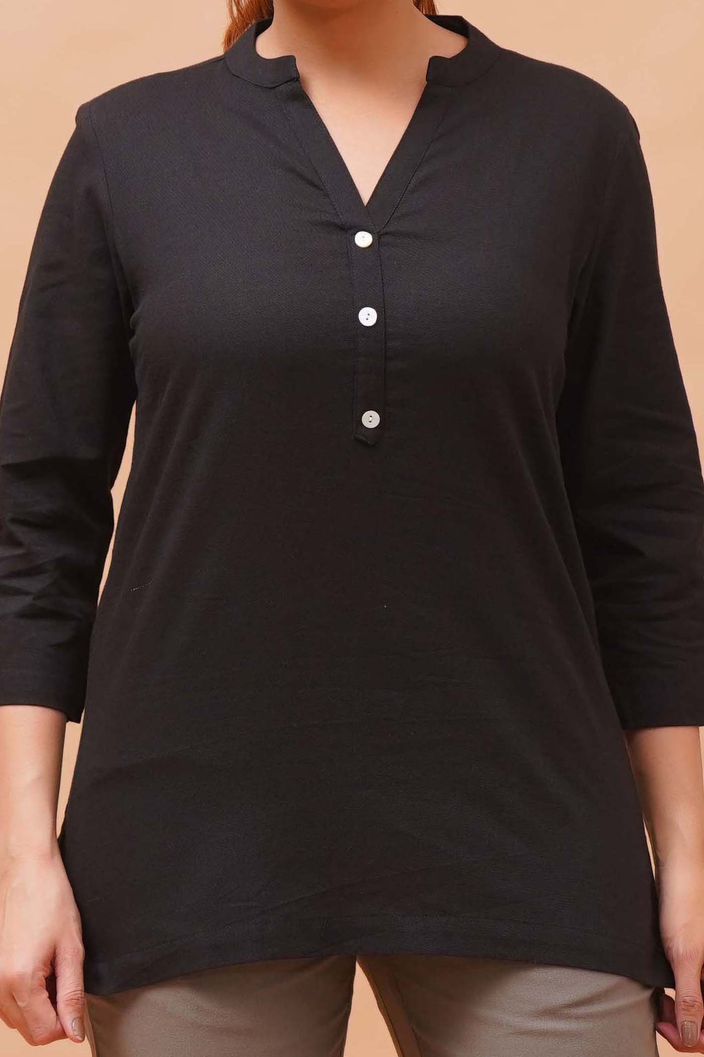 Harrozz Cotton Short Kurta Black