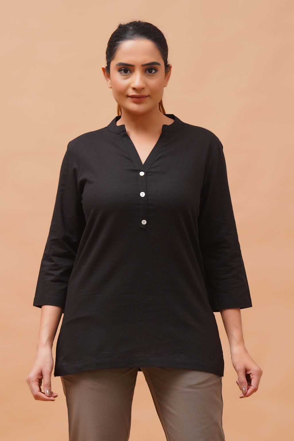 Harrozz Cotton Short Kurta Black