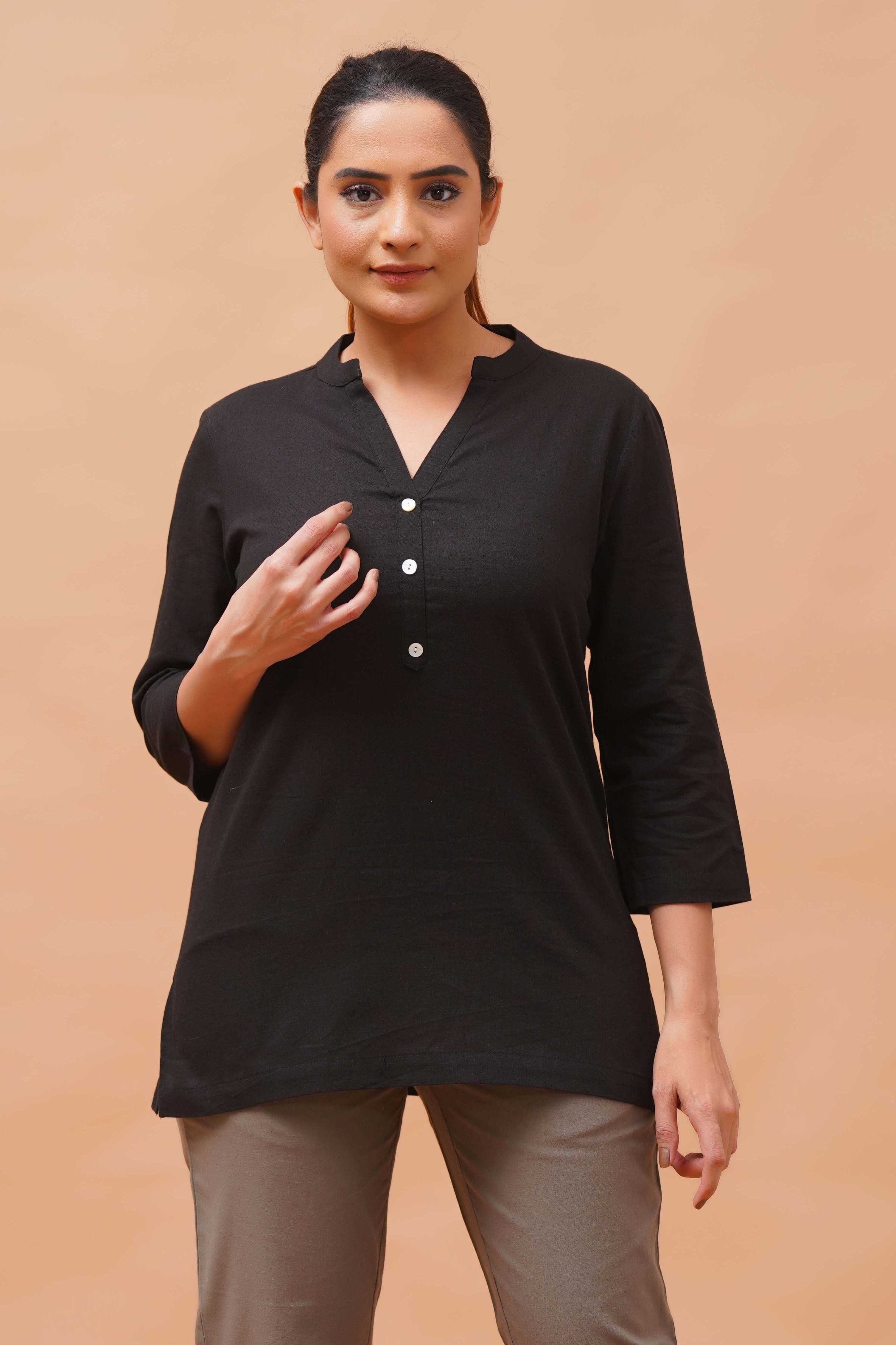 Harrozz Cotton Short Kurta Black