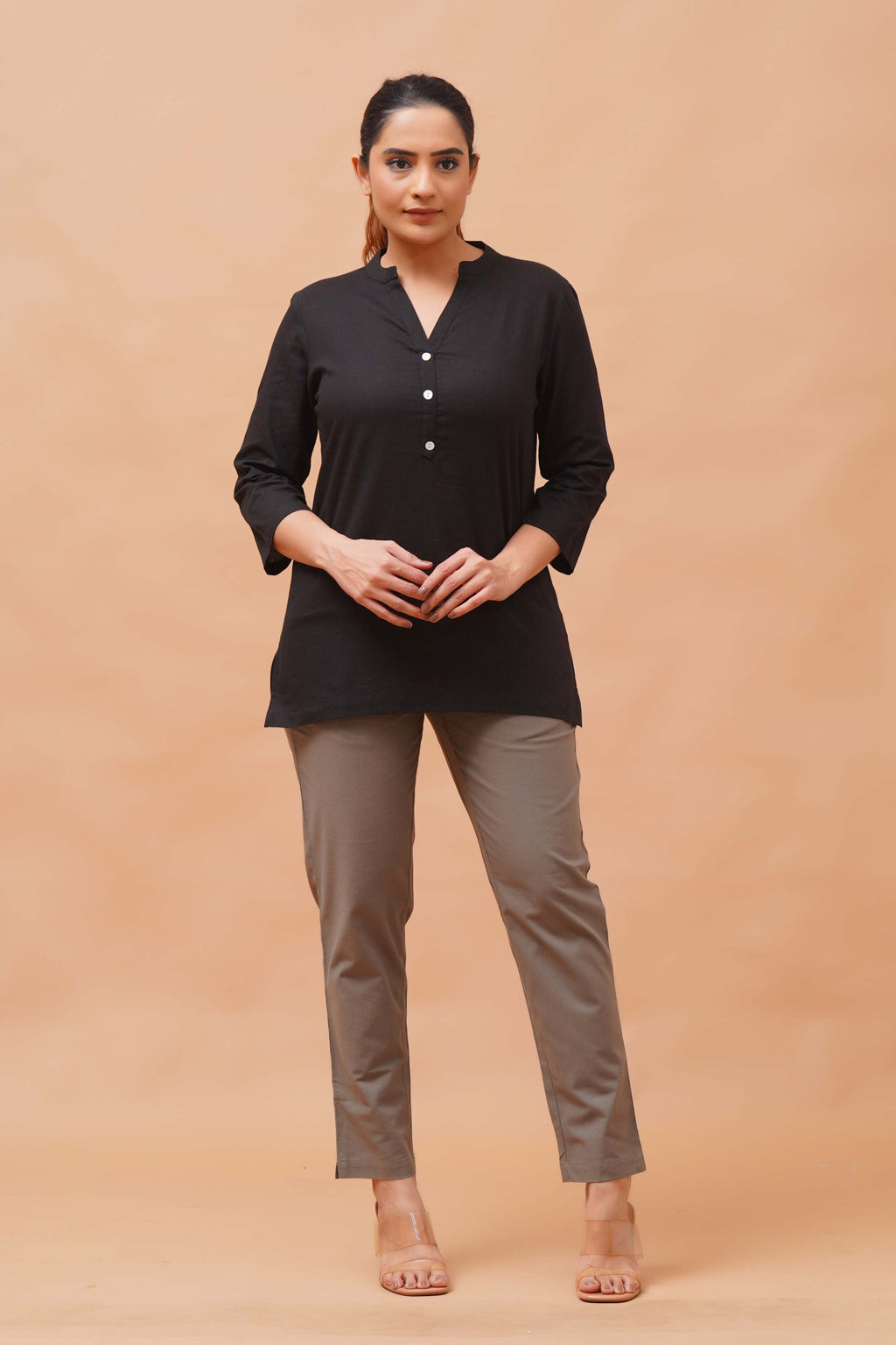 Harrozz Cotton Short Kurta Black