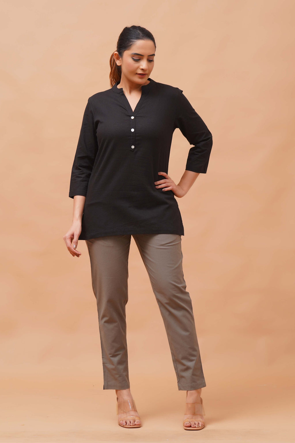 Harrozz Cotton Short Kurta Black