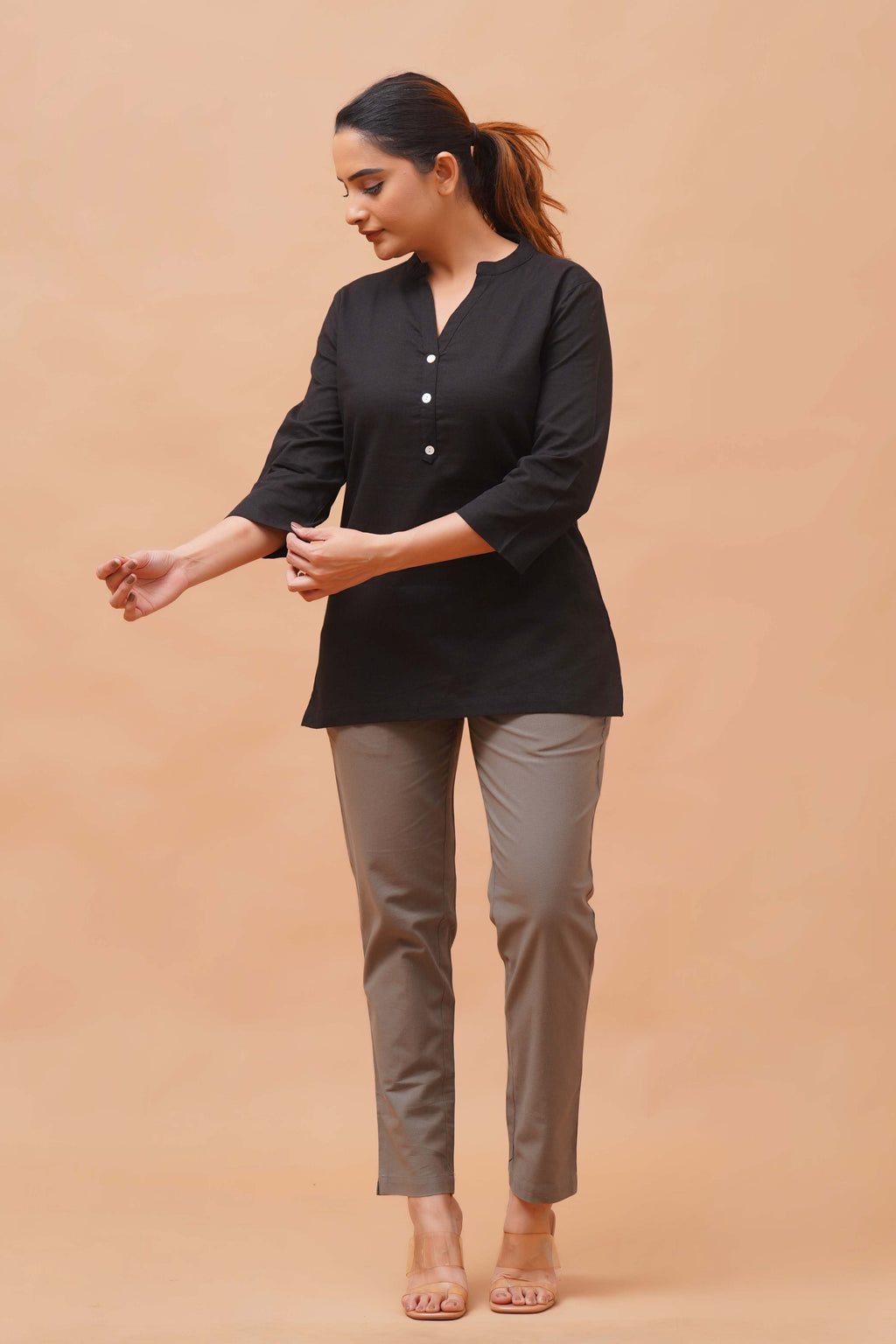 Harrozz Cotton Short Kurta Black