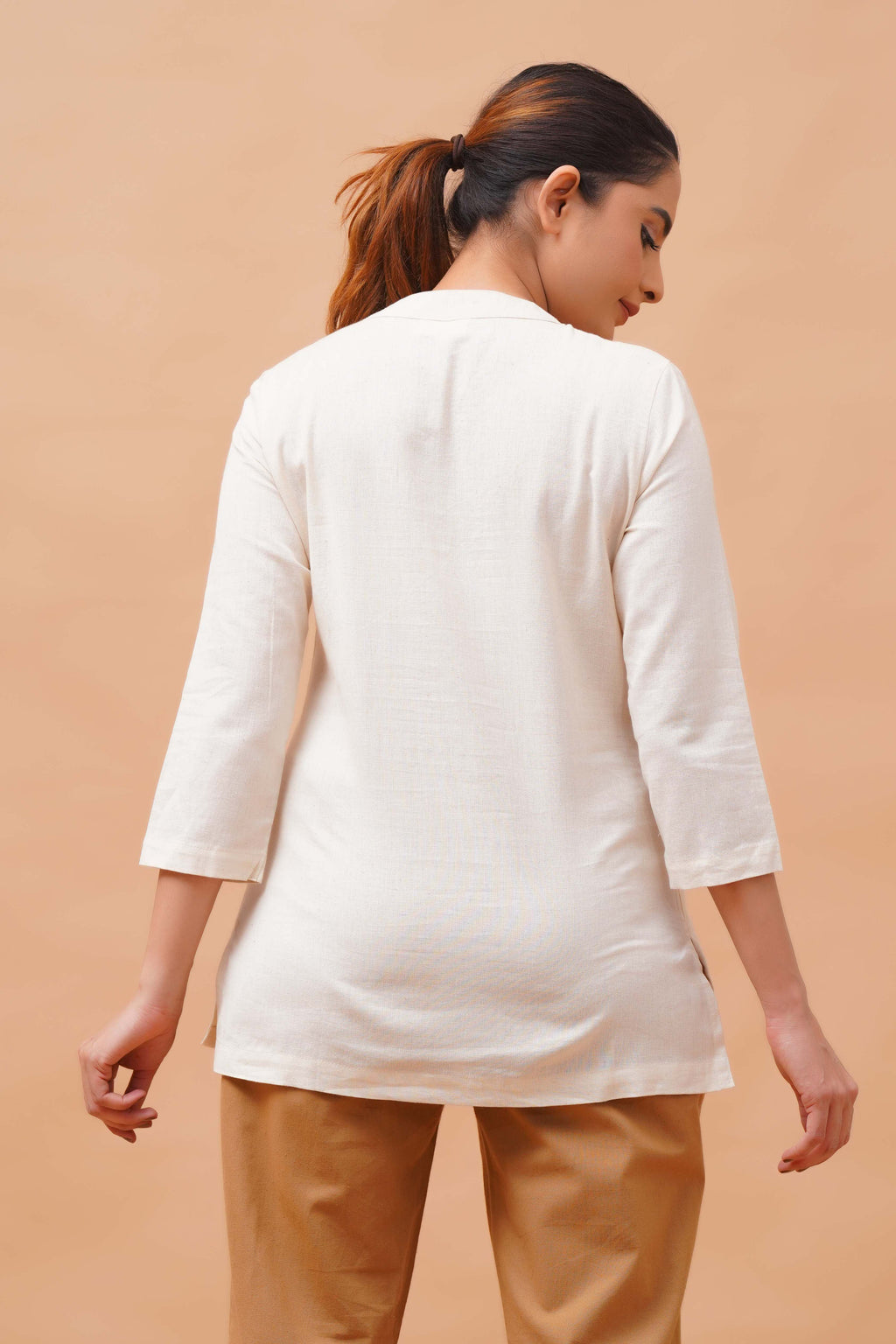 Harrozz Cotton Short Kurta Ecru