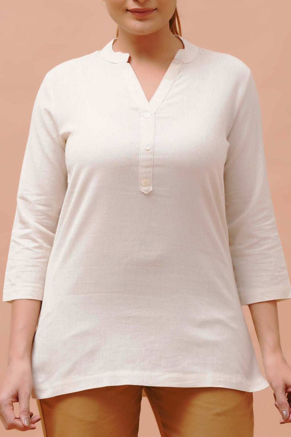 Harrozz Cotton Short Kurta Ecru