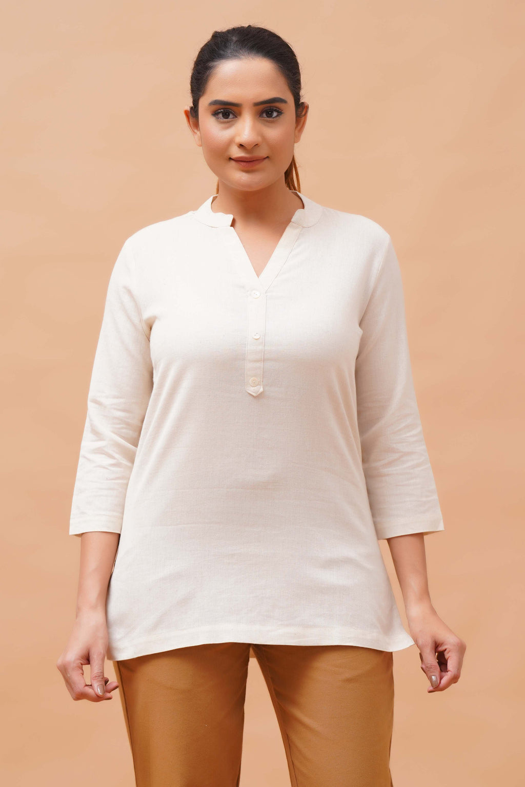 Harrozz Cotton Short Kurta Ecru