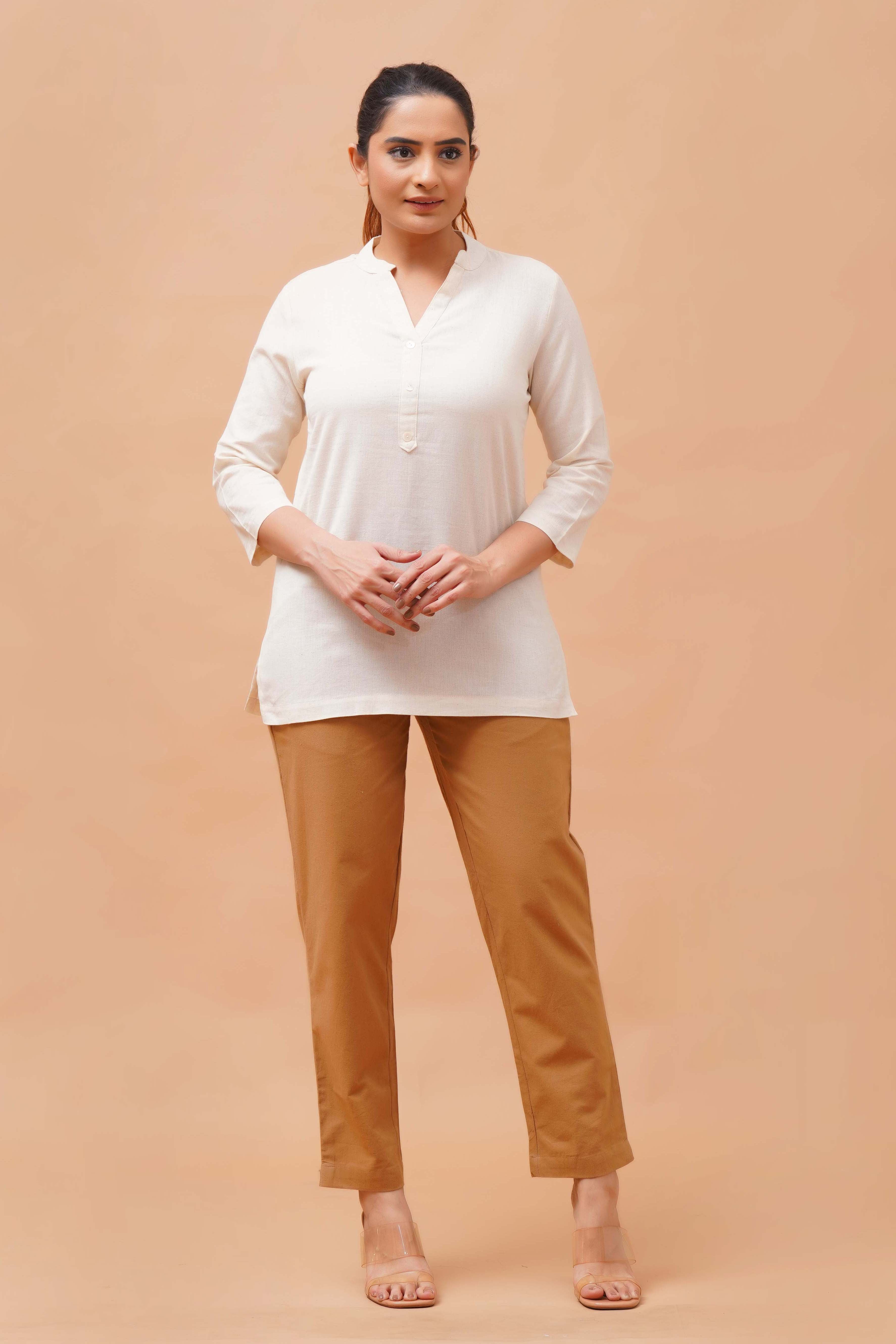Harrozz Cotton Short Kurta Ecru