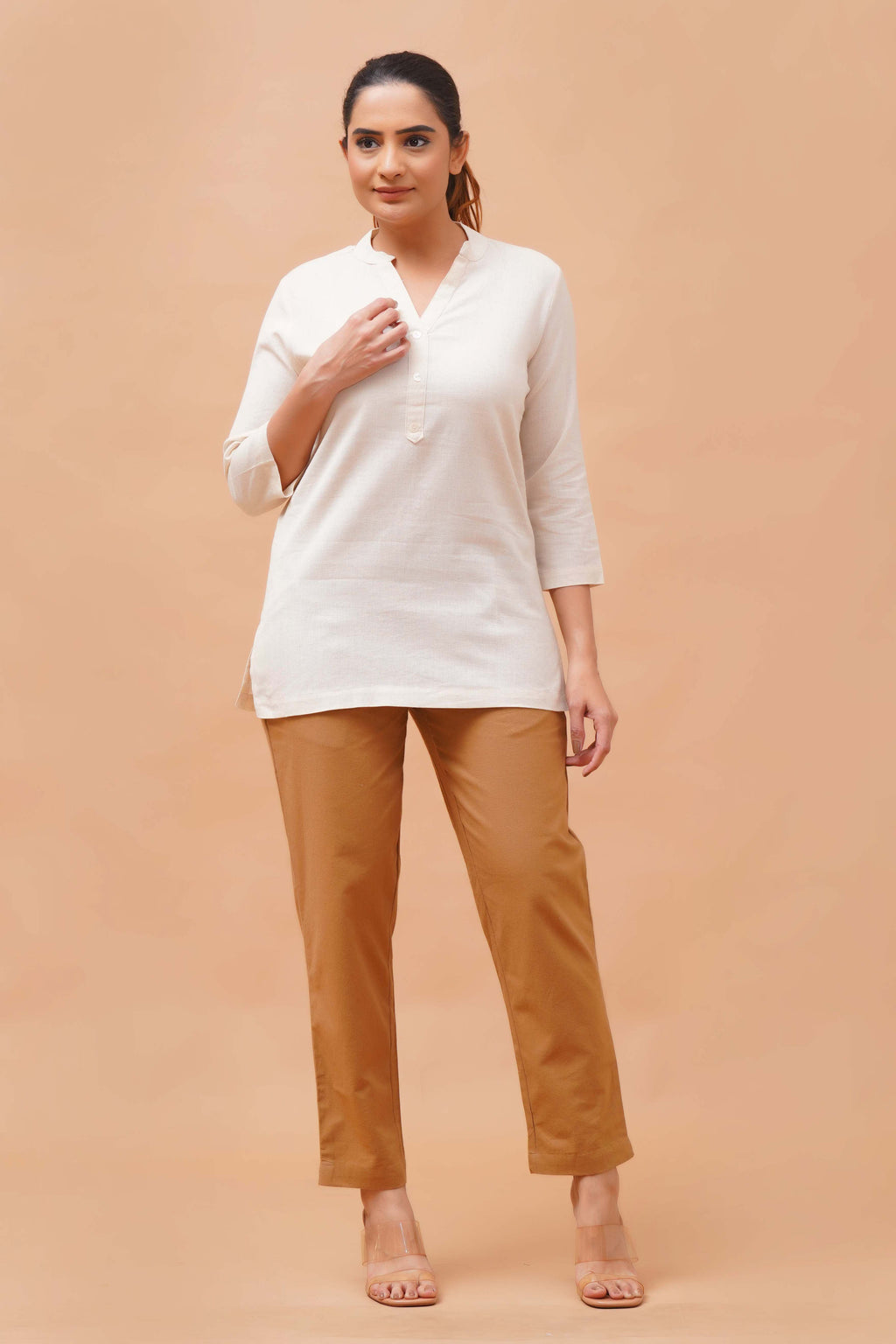 Harrozz Cotton Short Kurta Ecru