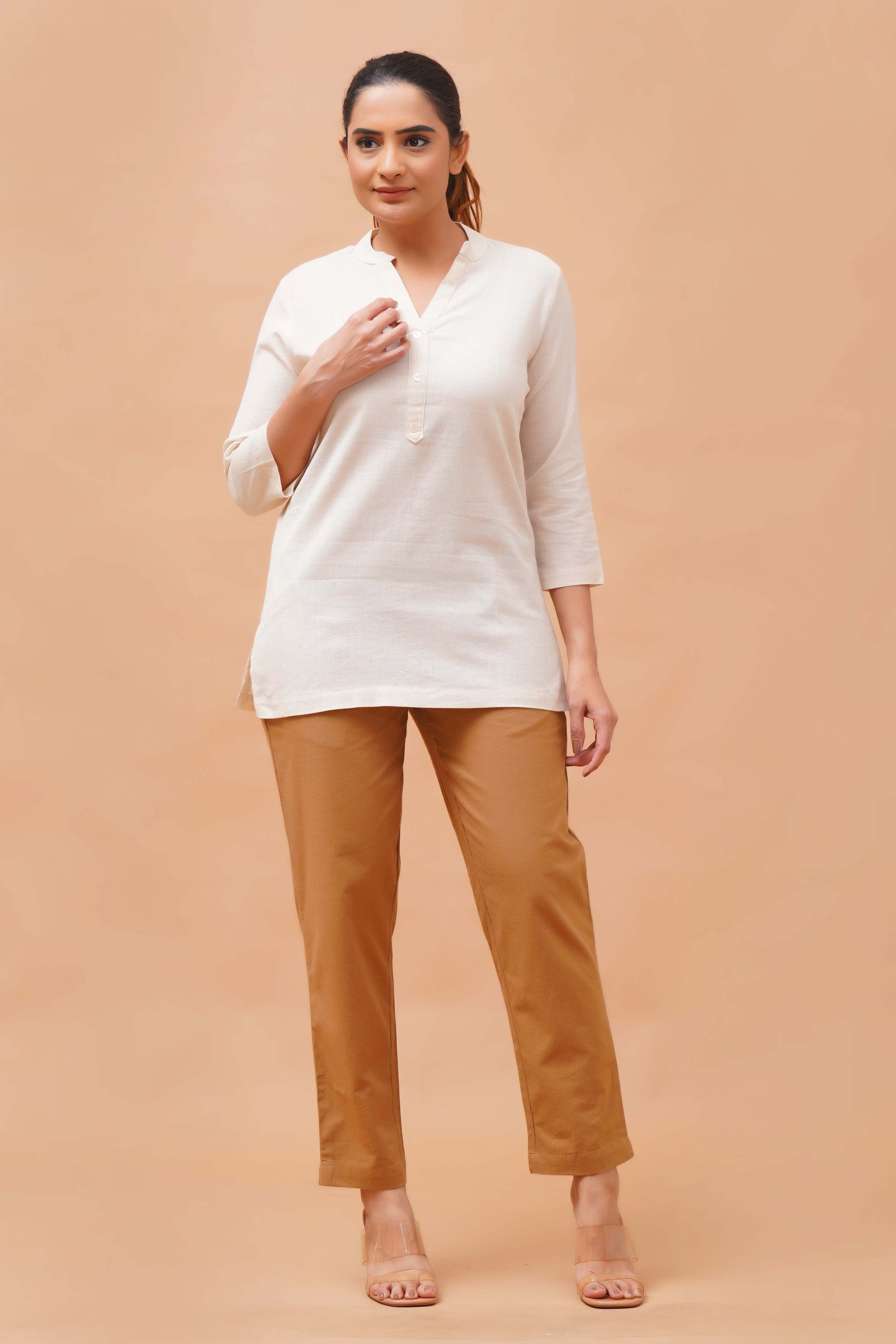 Harrozz Cotton Short Kurta Ecru