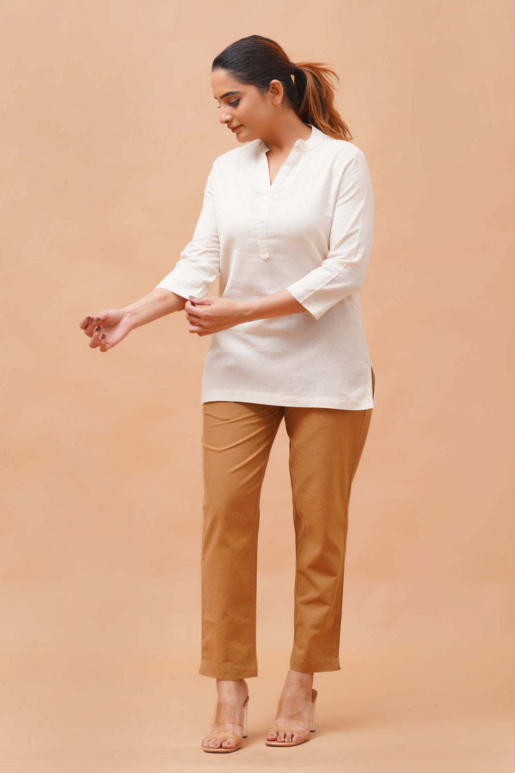 Harrozz Cotton Short Kurta Ecru