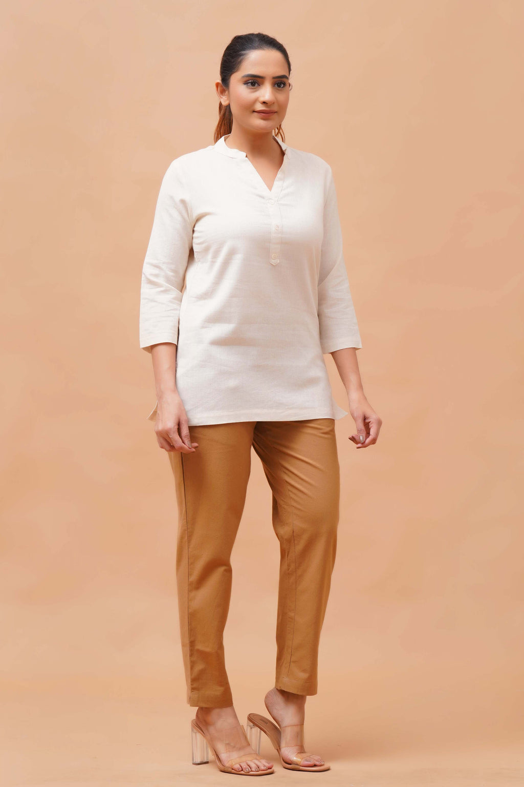 Harrozz Cotton Short Kurta Ecru