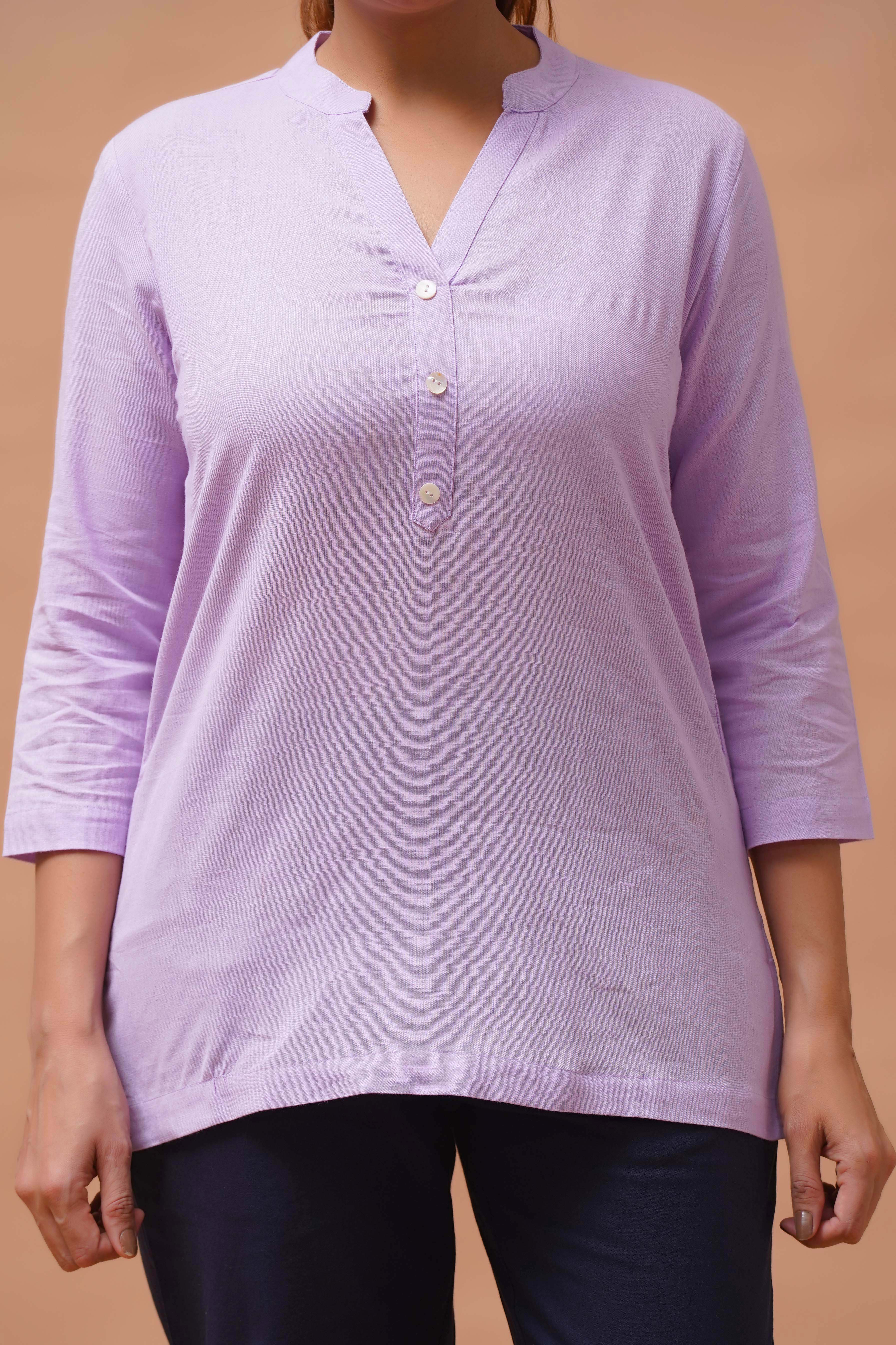 Harrozz Cotton Short Kurta Lilac