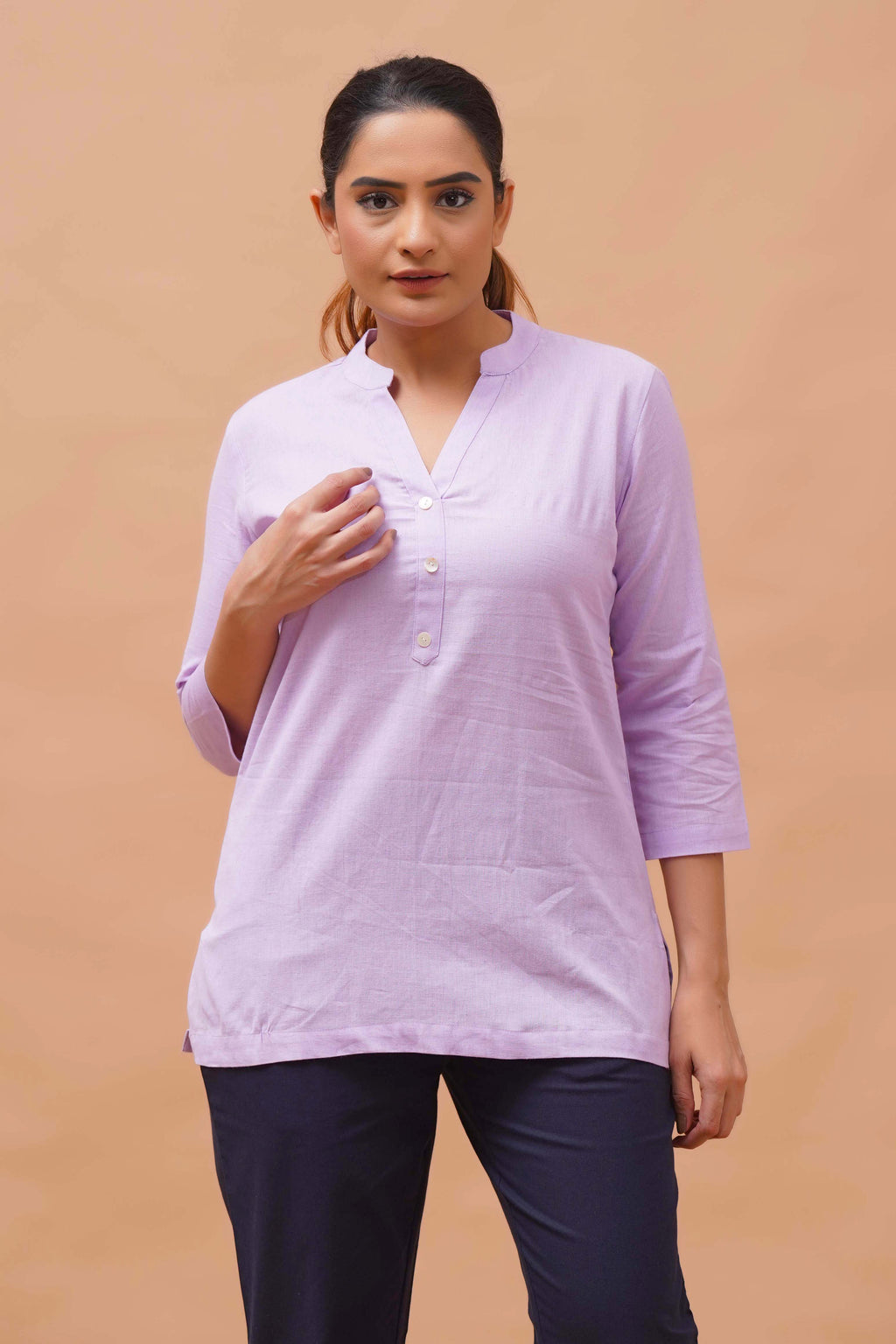 Harrozz Cotton Short Kurta Lilac