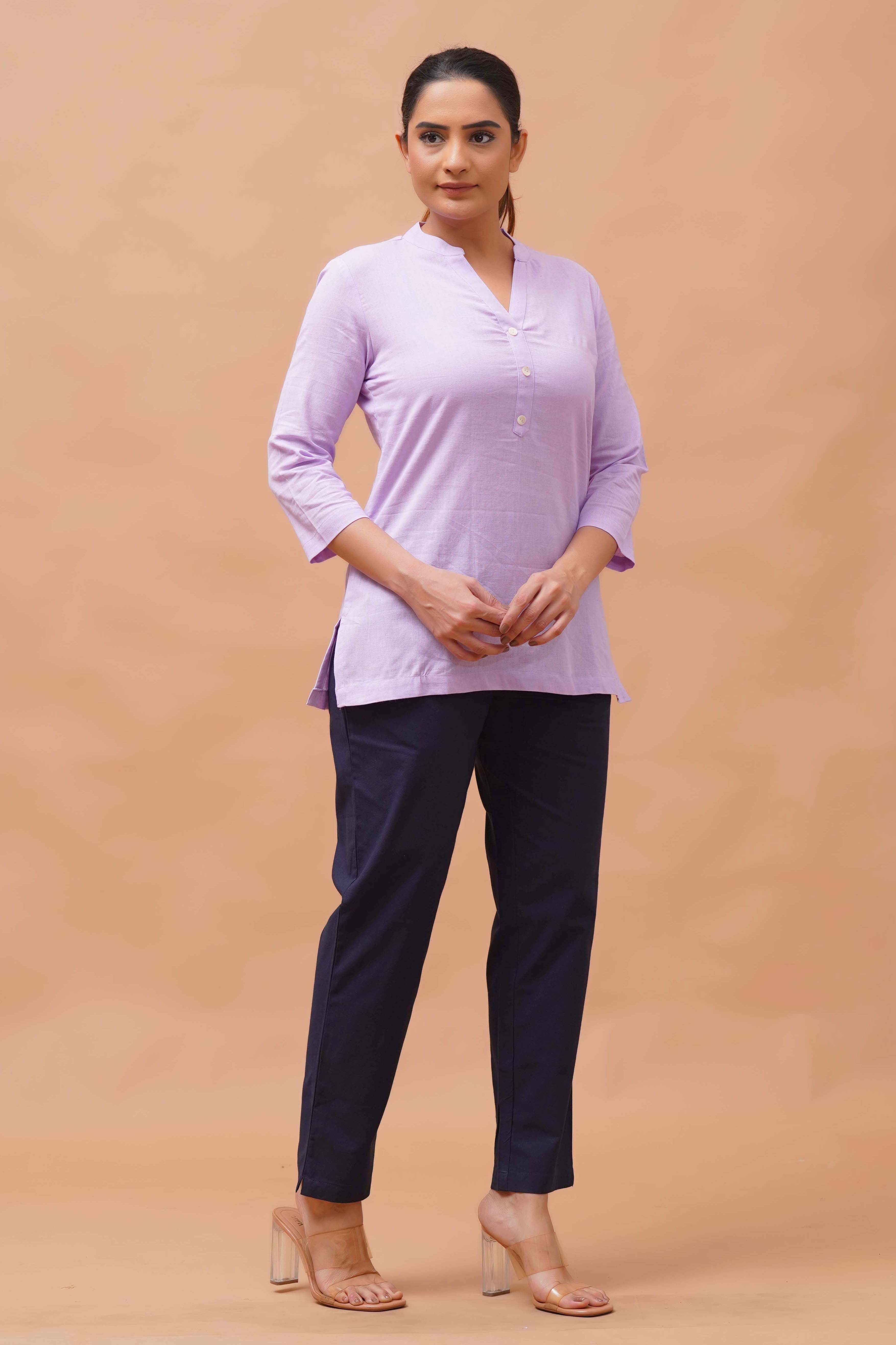 Harrozz Cotton Short Kurta Lilac