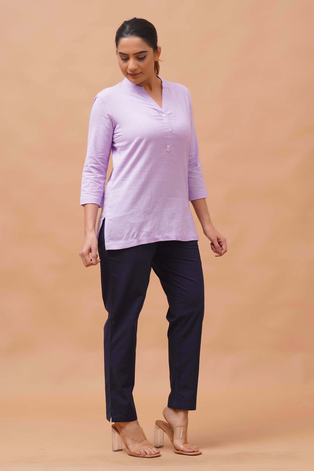 Harrozz Cotton Short Kurta Lilac