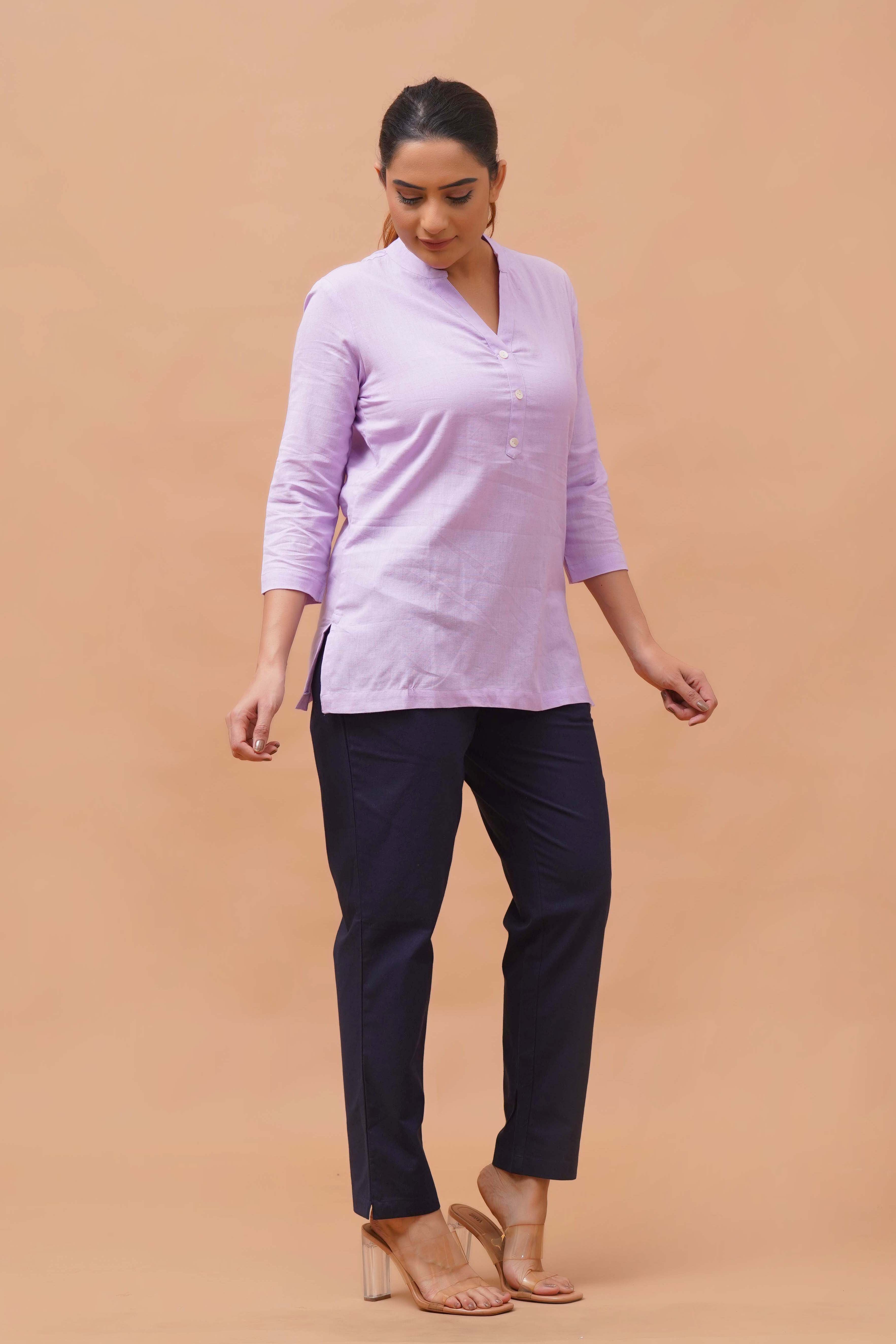 Harrozz Cotton Short Kurta Lilac