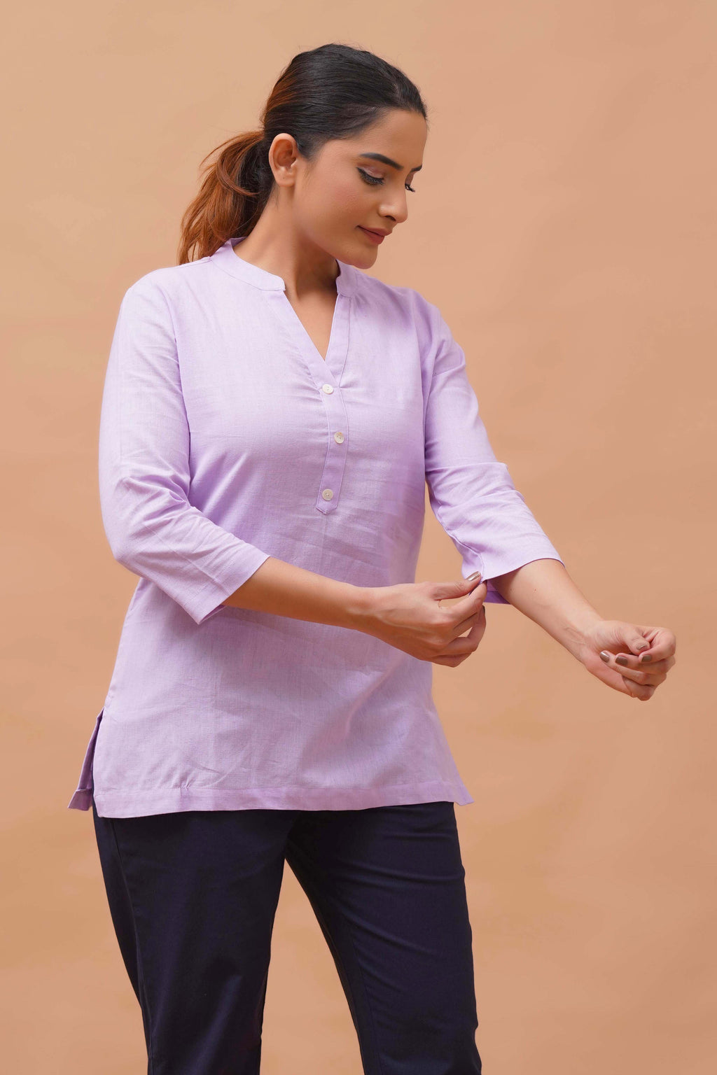 Harrozz Cotton Short Kurta Lilac