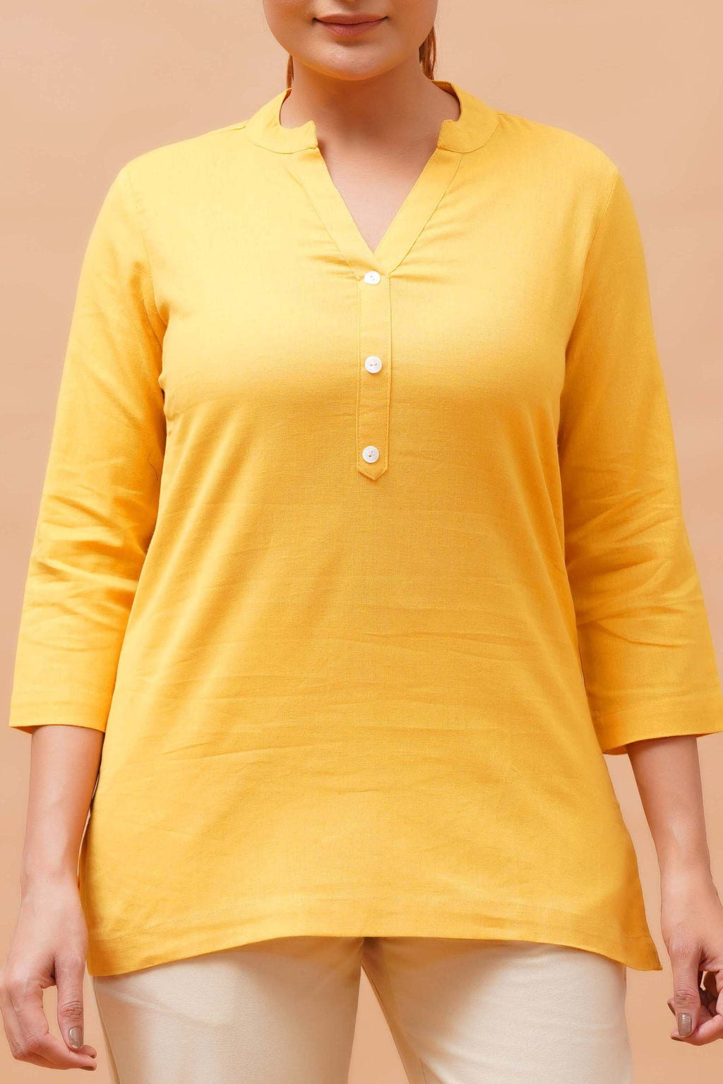 Harrozz Cotton Short Kurta Yellow