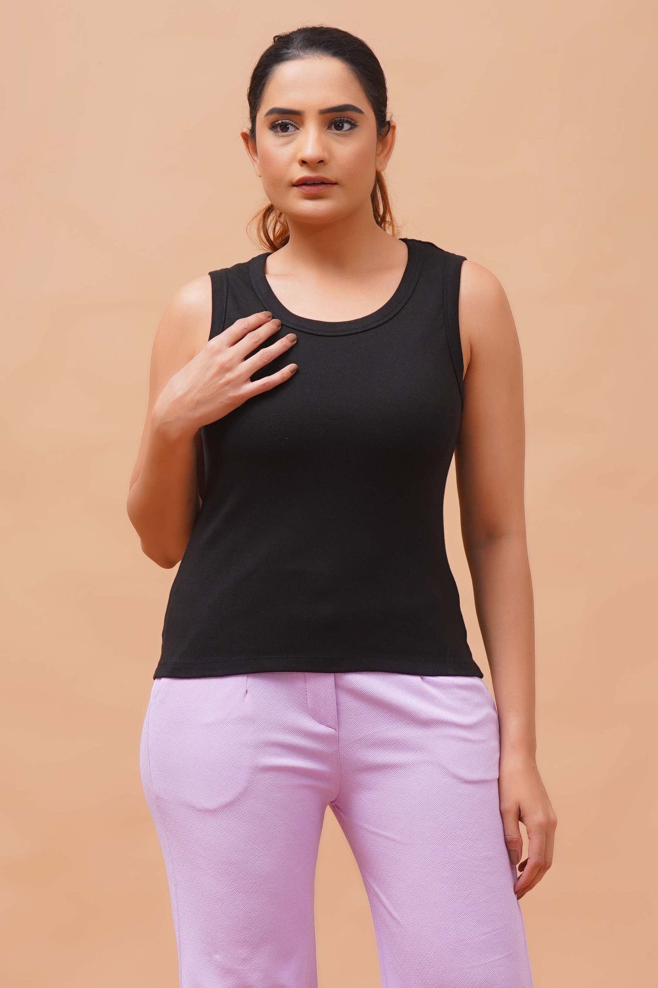 Harrozz Sleeveless Ribbed Top Black