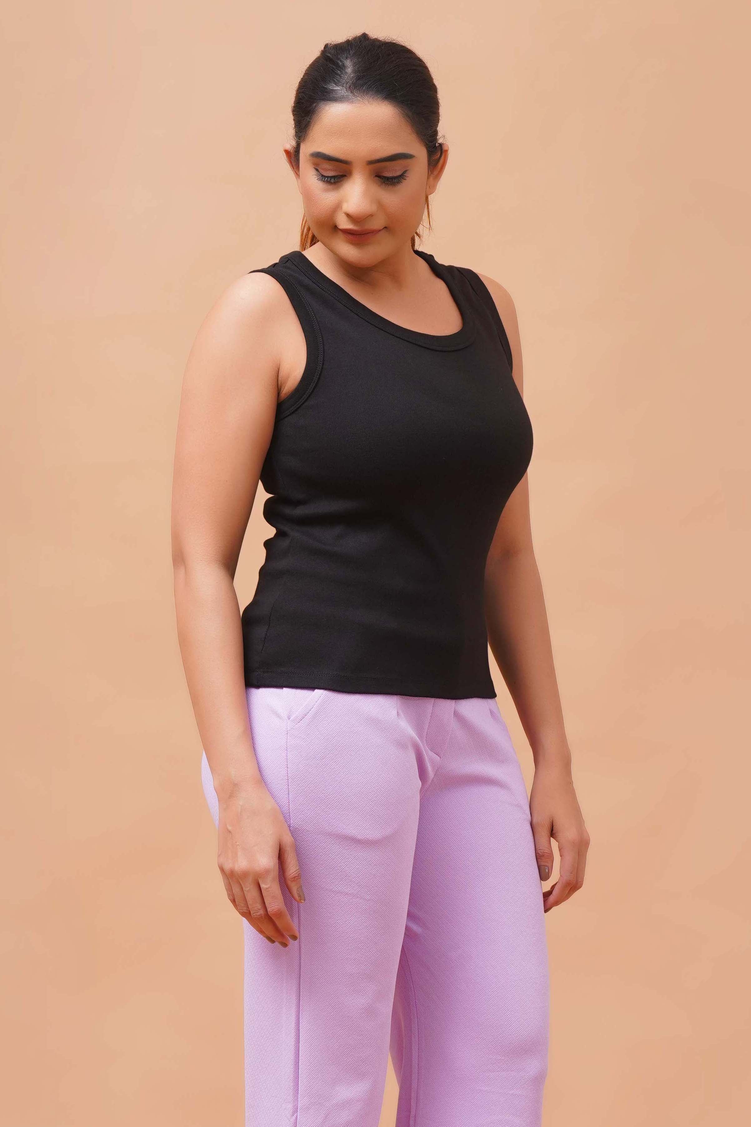 Harrozz Sleeveless Ribbed Top Black