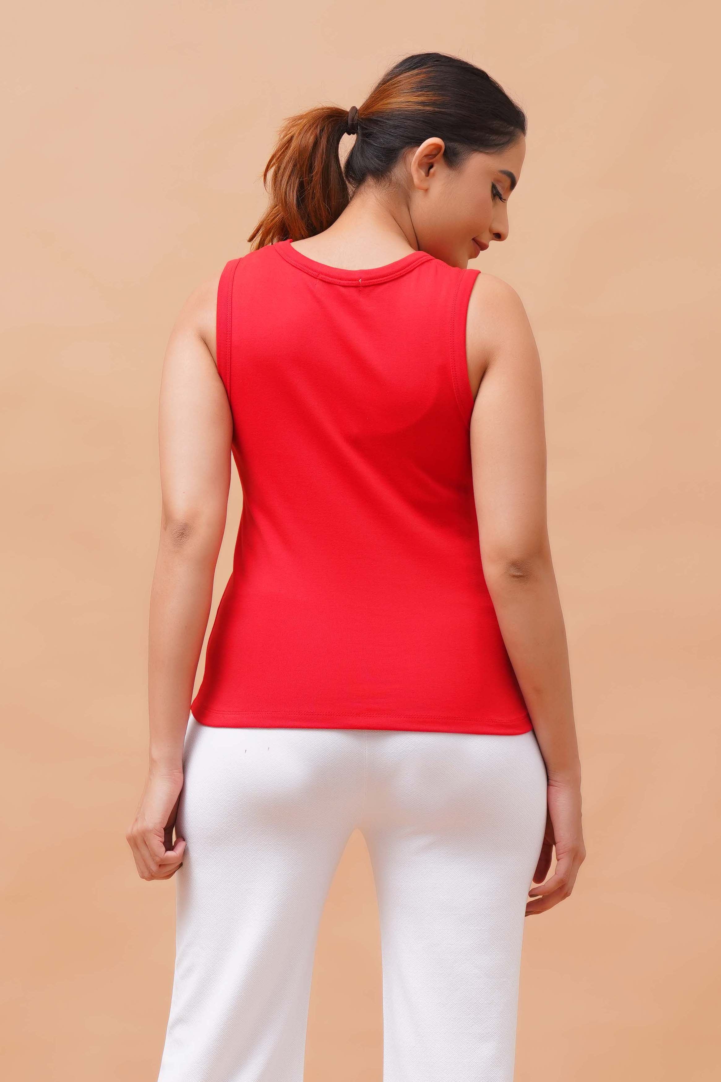 Harrozz Sleeveless Ribbed Top Red