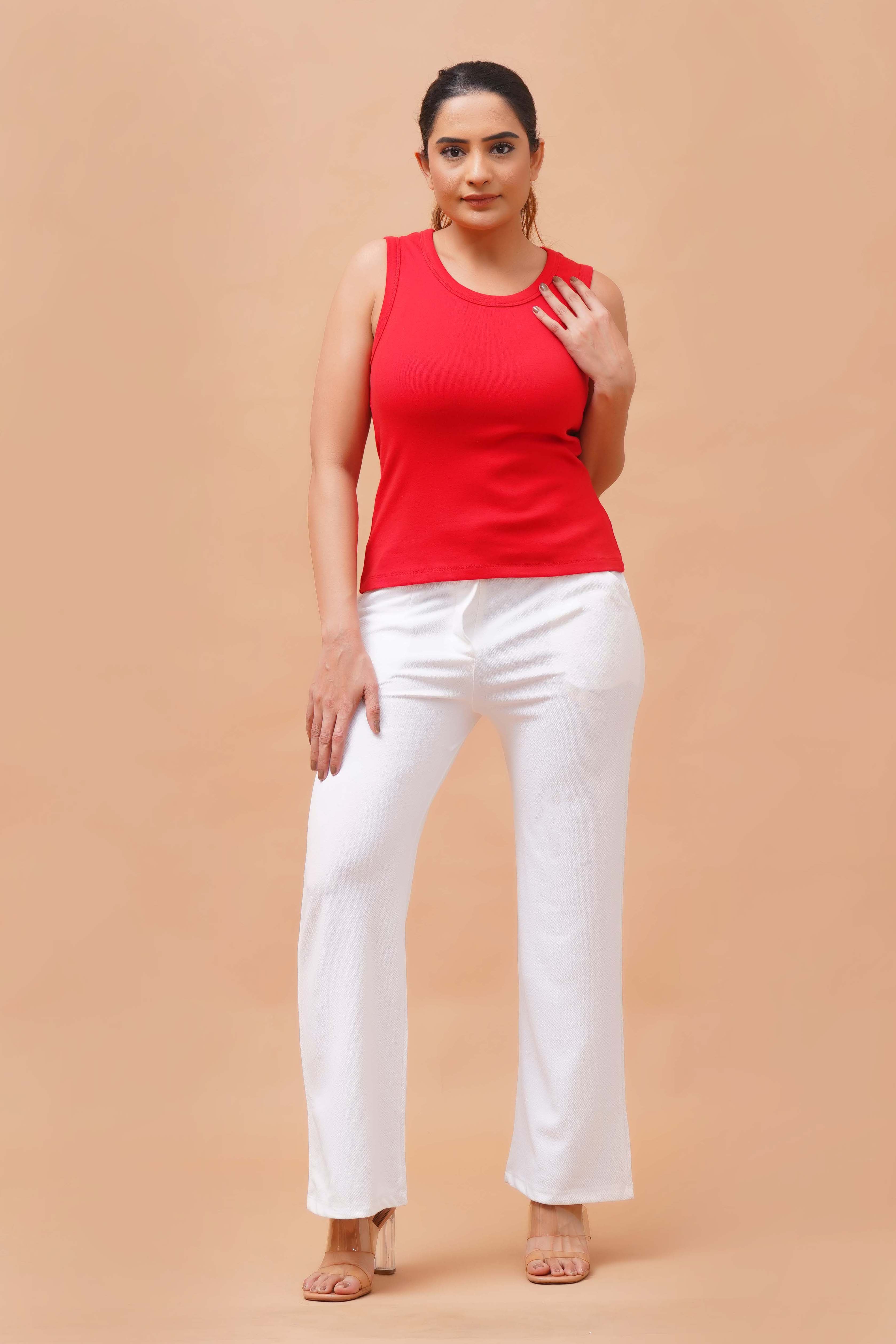 Harrozz Sleeveless Ribbed Top Red