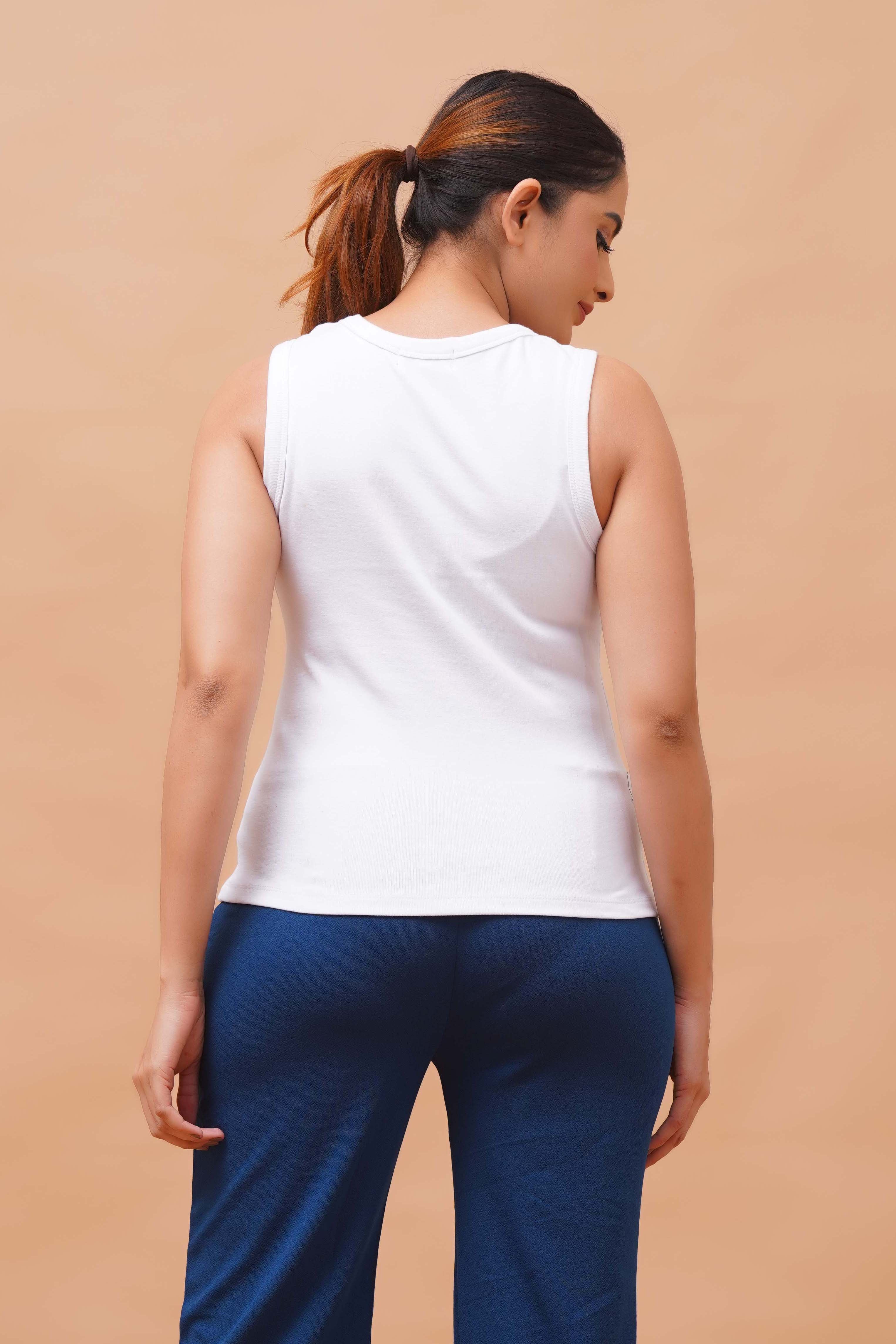 Harrozz Sleeveless Ribbed Top White