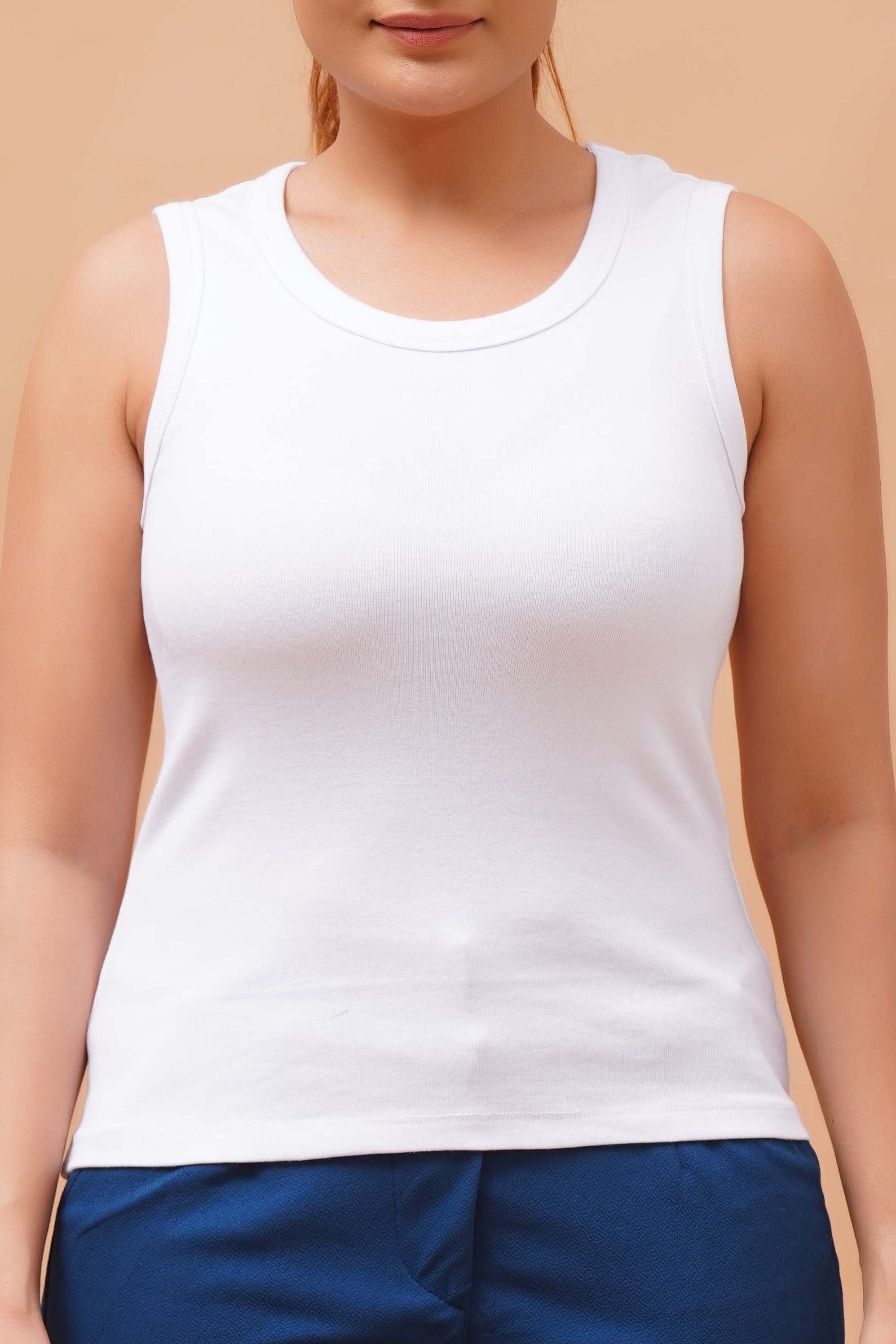 Harrozz Sleeveless Ribbed Top White