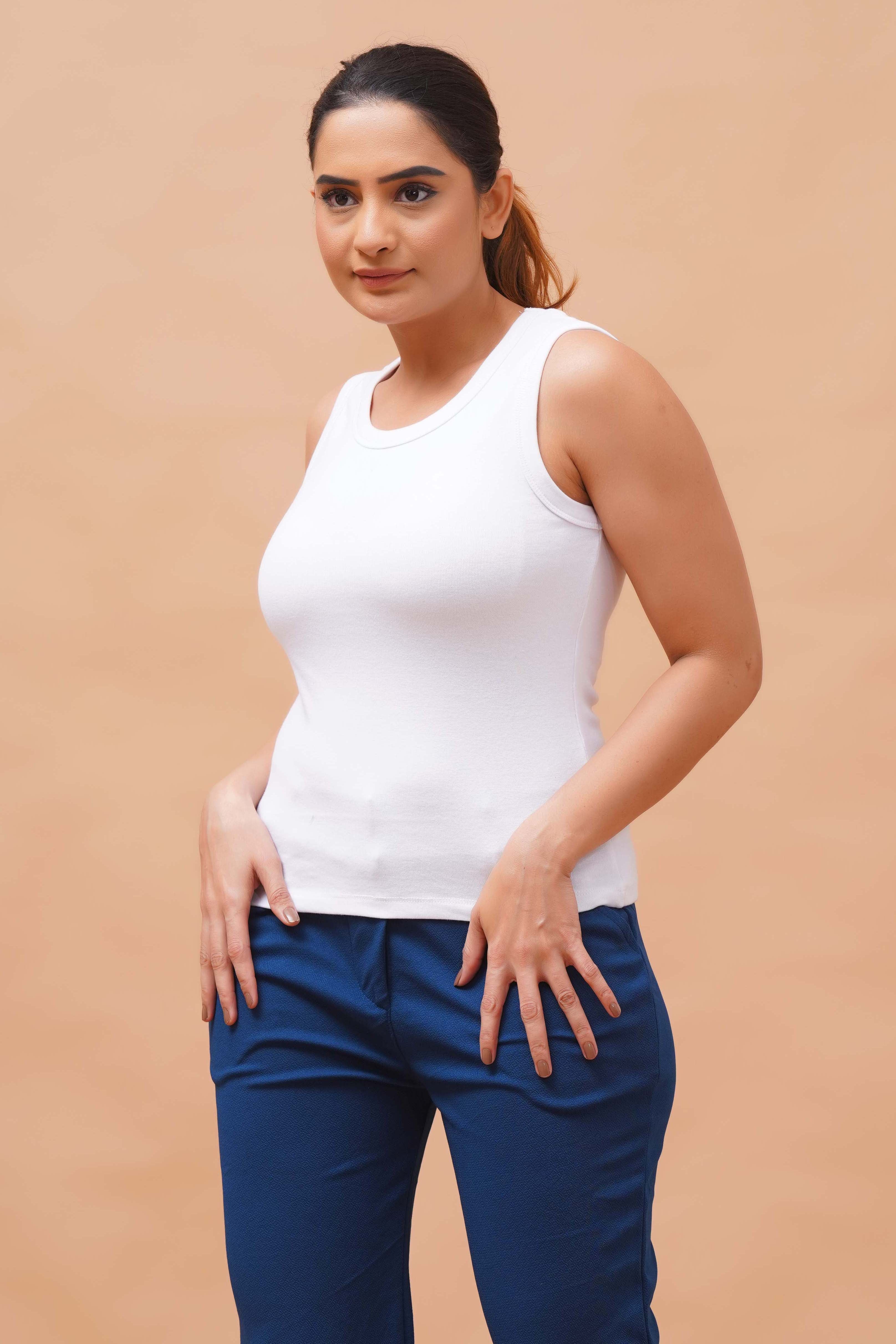 Harrozz Sleeveless Ribbed Top White