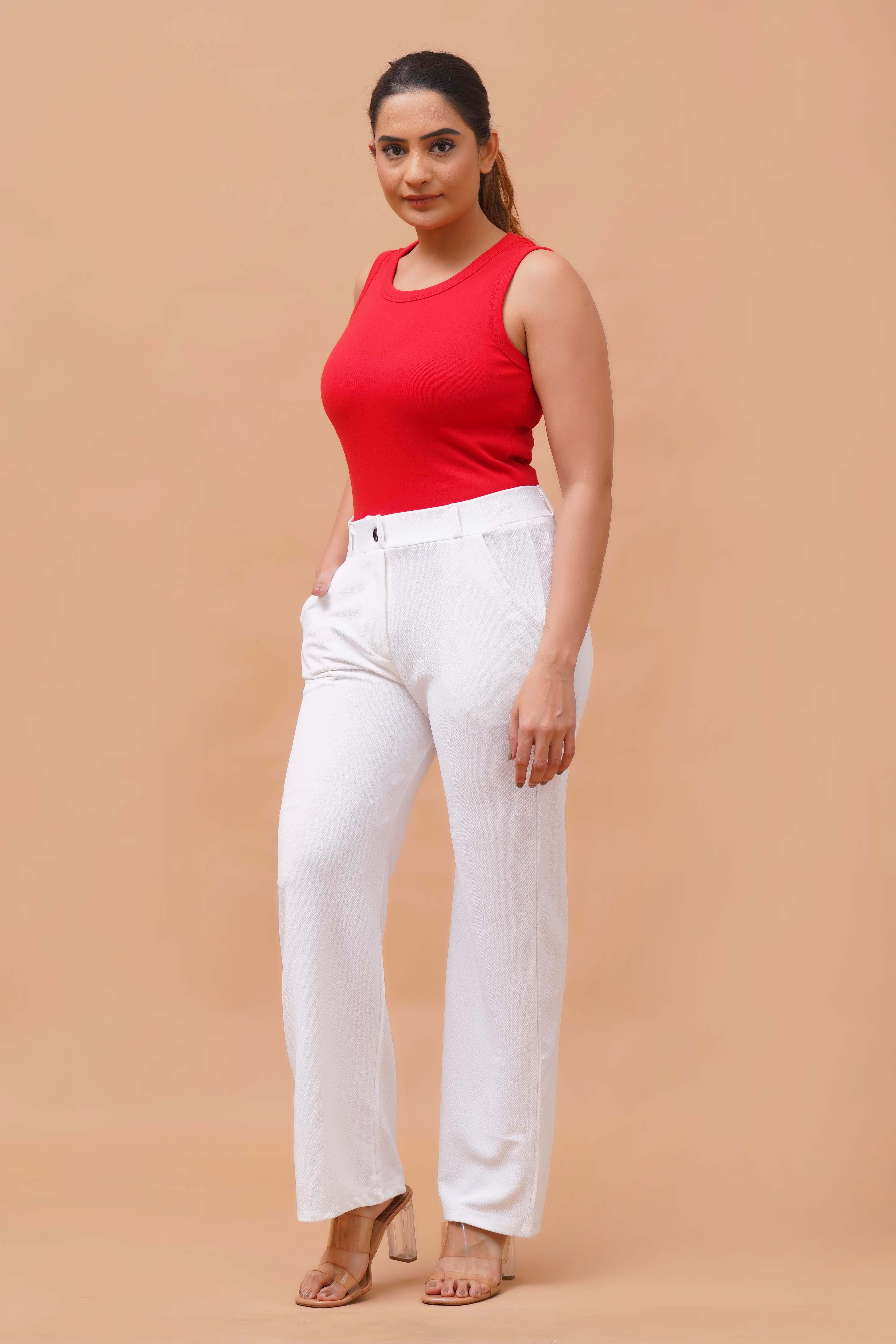 Harrozz Stretchable Valentino Pants White