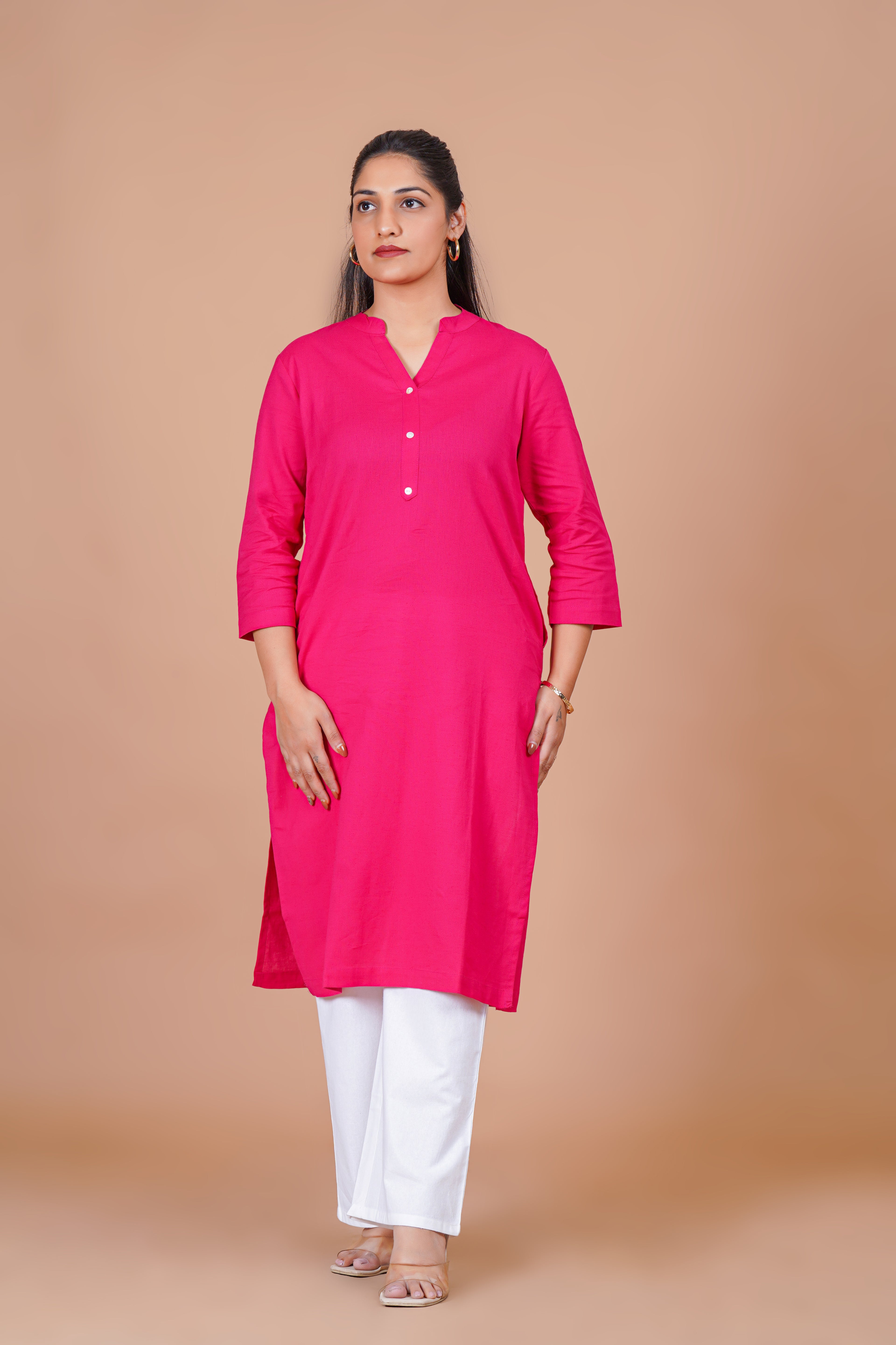 Hot Pink EasyFlow Linen Cotton Long Kurta