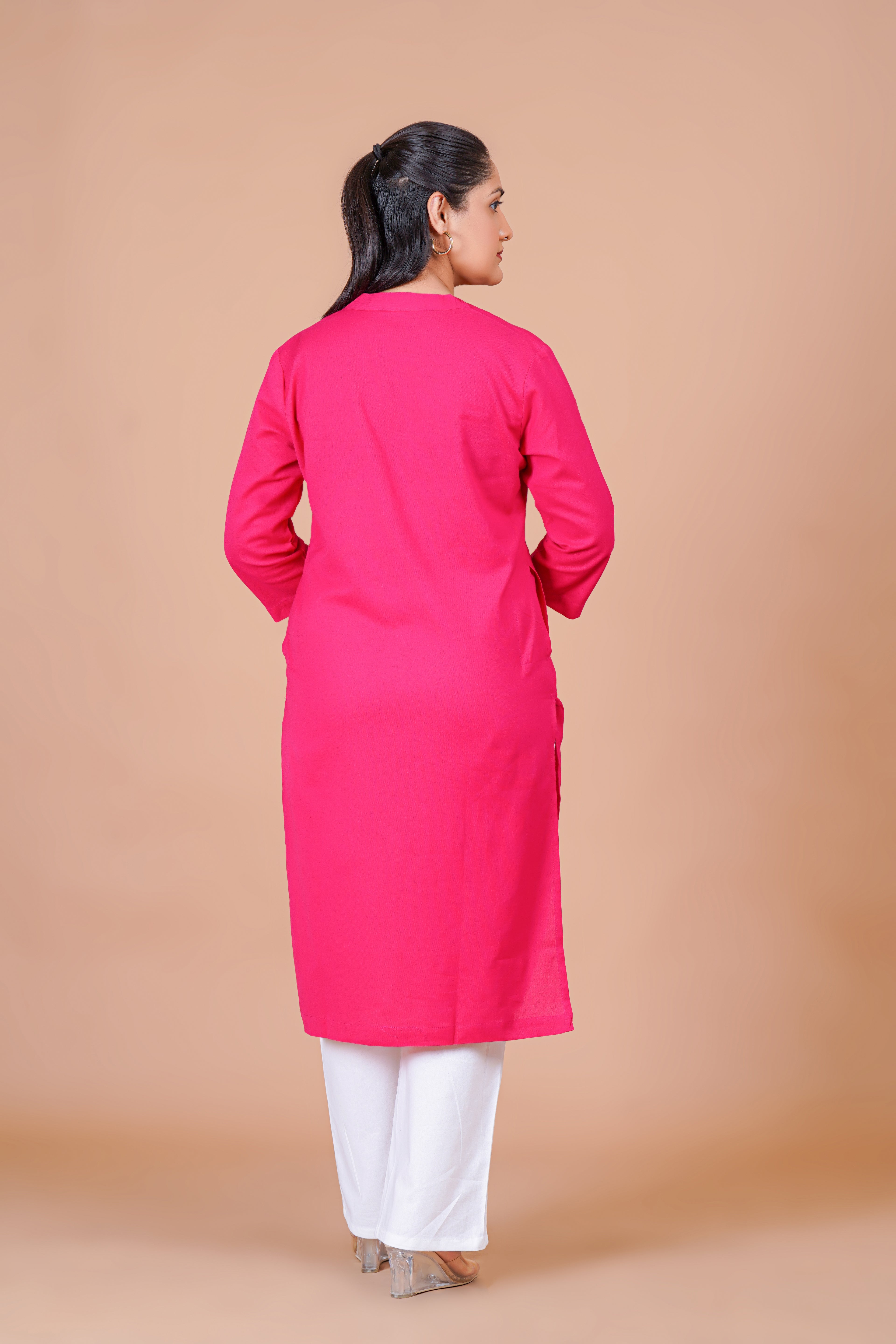 Hot Pink EasyFlow Linen Cotton Long Kurta