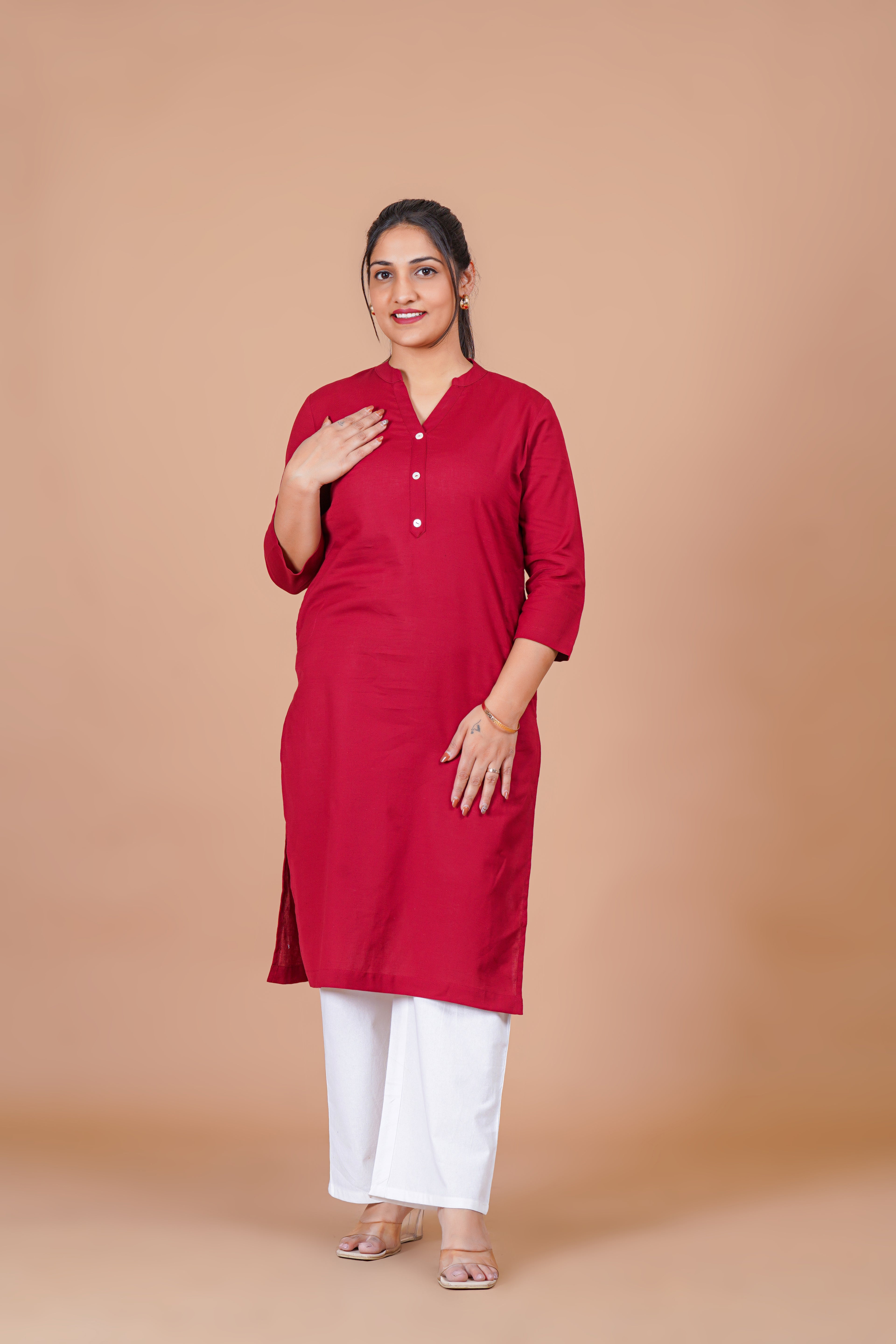 Maroon EasyFlow Linen Cotton Long Kurta