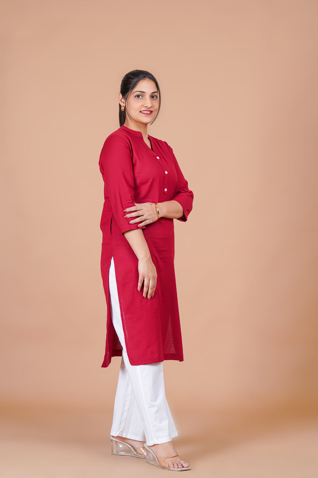Maroon EasyFlow Linen Cotton Long Kurta