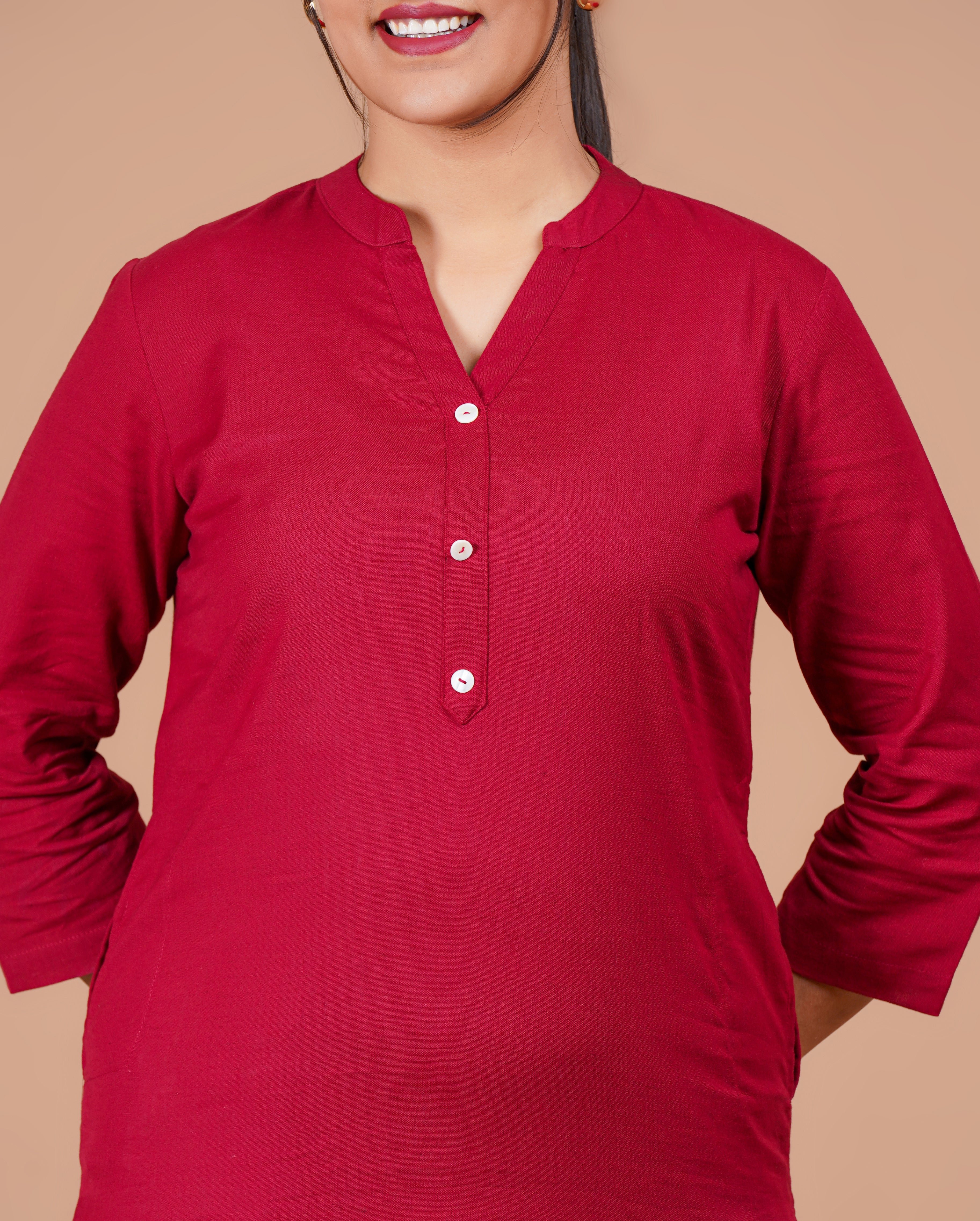 Maroon EasyFlow Linen Cotton Long Kurta